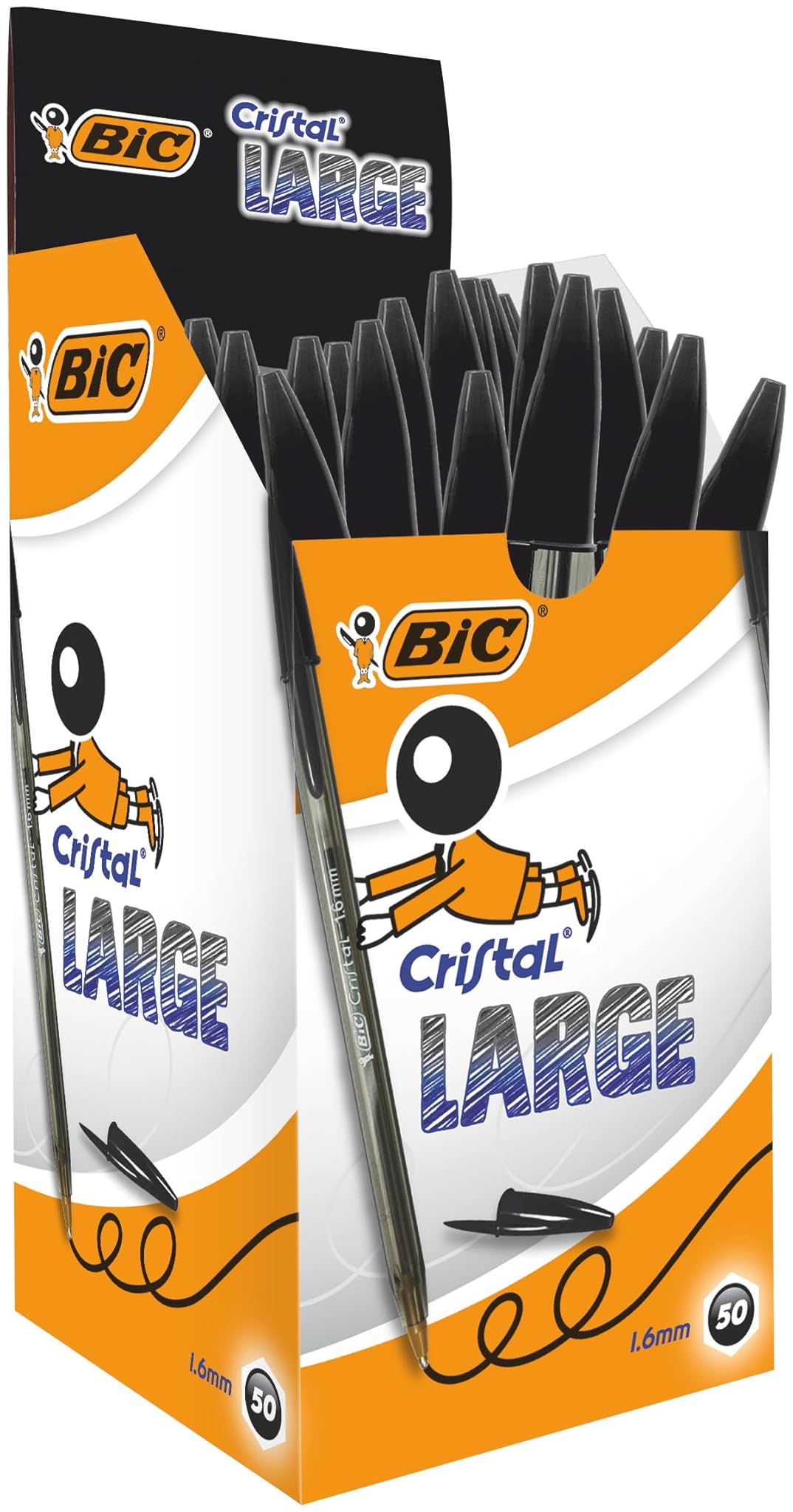 Bic Penne a Sfera Nere Cristal Large 1.6 mm - 50 Pezzi