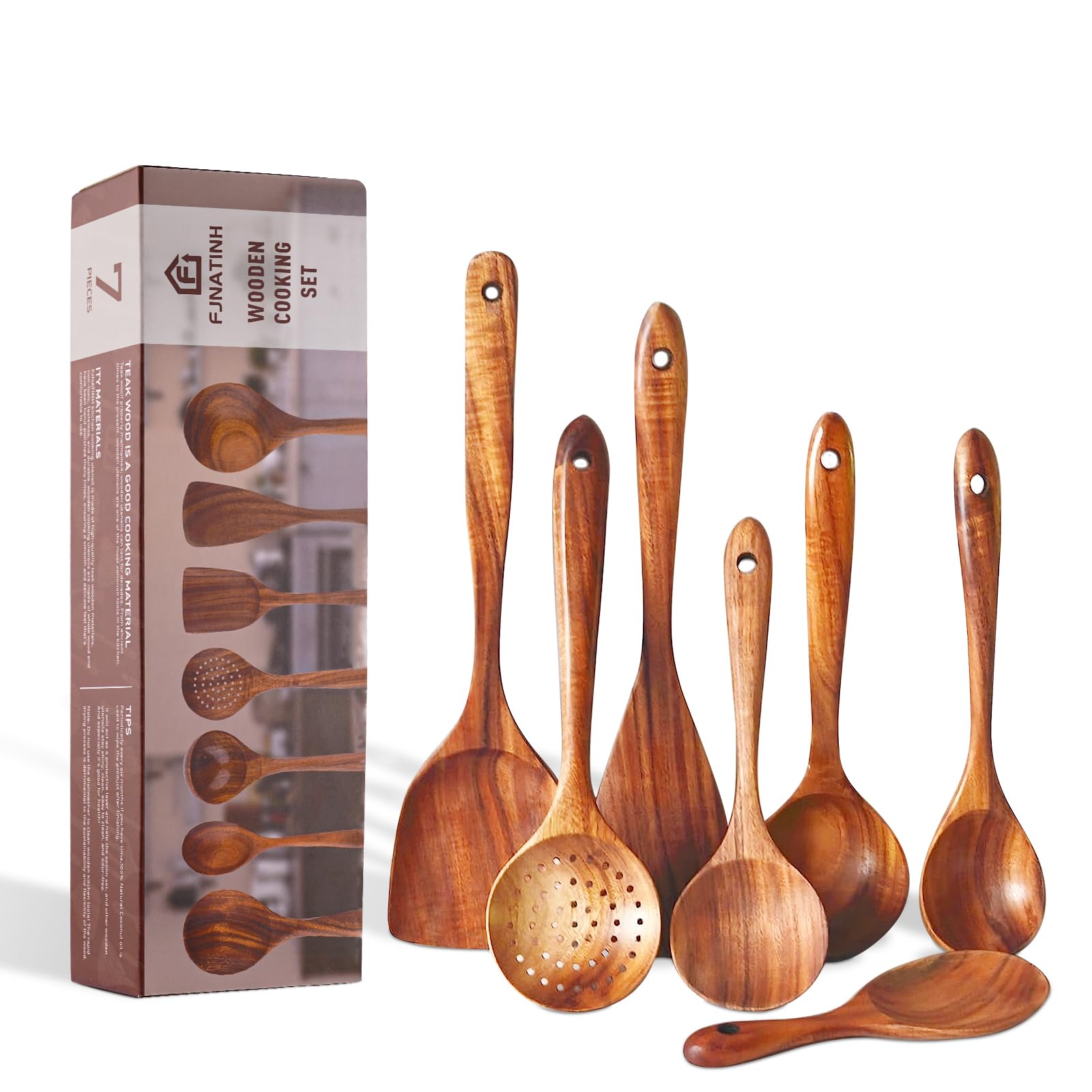 Set di 7 spatole in legno di teak naturale utensili da cucina cucchiaio in legno