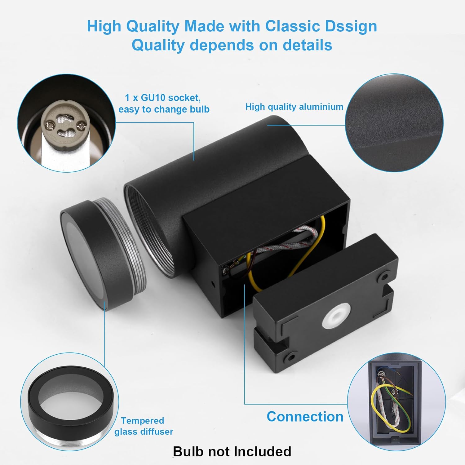 Klighten 2 Pezzi Applique da Parete Esterni IP65, Nero - immagine 3