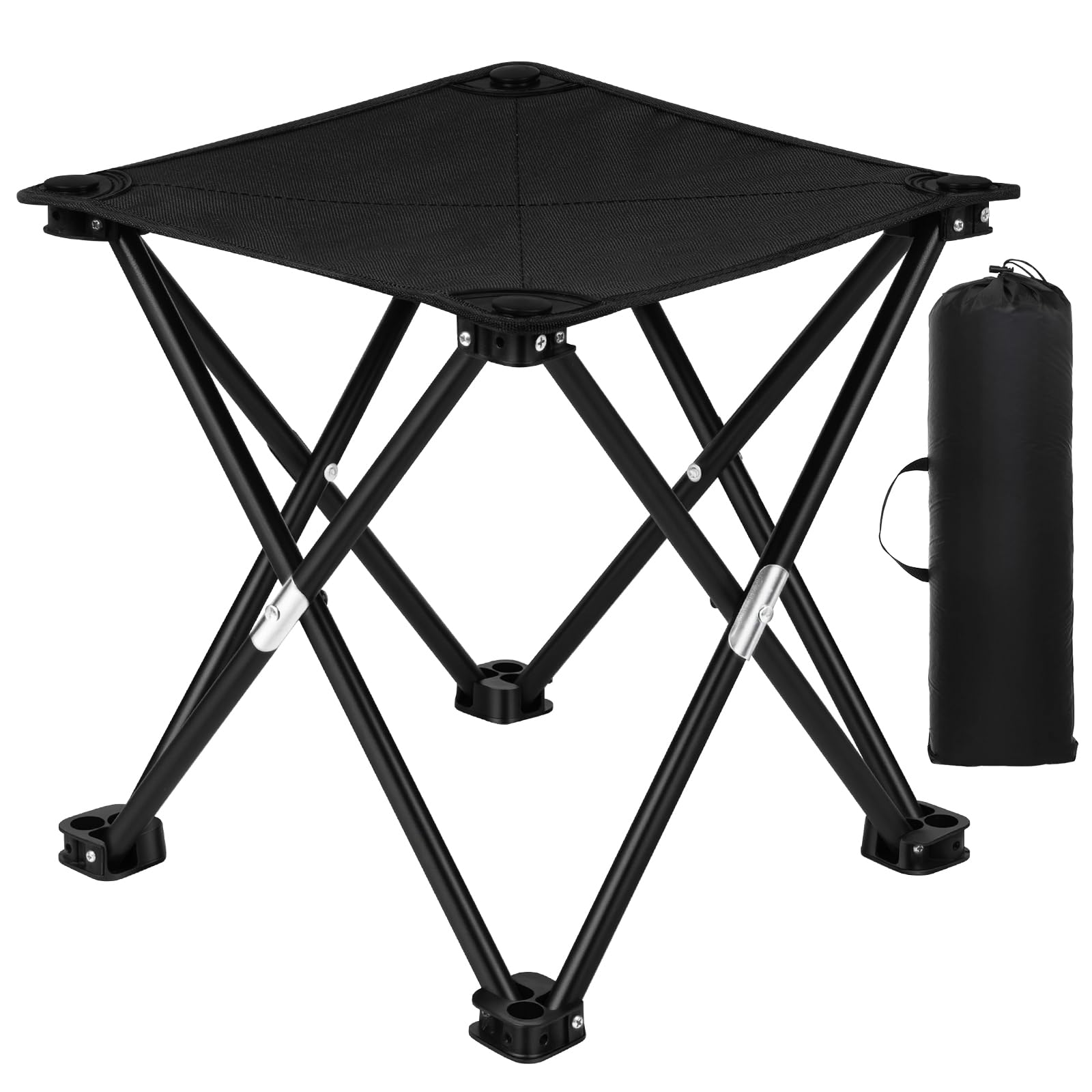 Sgabello Pieghevole, Sgabello Pieghevole con Zaino e Borsa per il Trasporto, Mini 32.5×32.5×33.5cm, Capacità di Carico Massima 90 kg, Sedia da Campeggio Portatile per Esterni, Pesca, Picnic-Nero