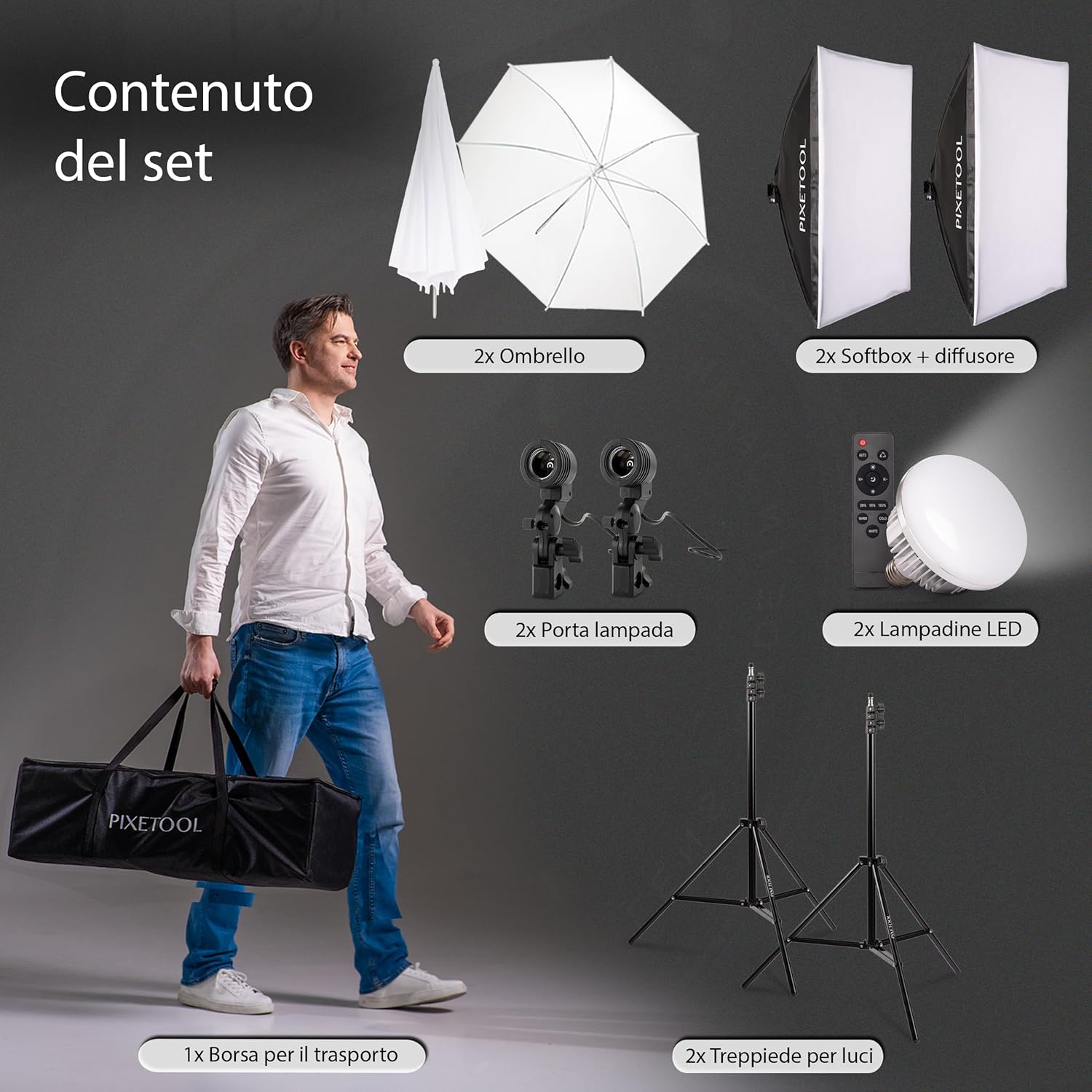 Pixetool Set Softbox Studio Fotografico con Luci LED - immagine 9