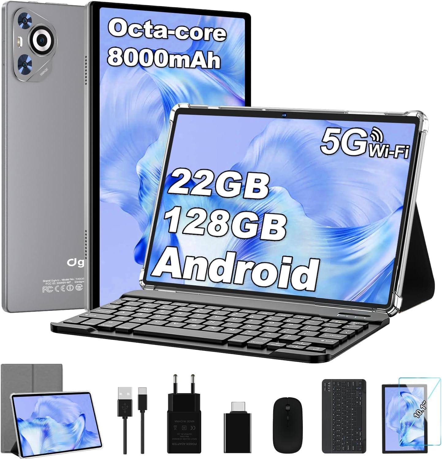 Tablet Android 10 Pollici 128GB ROM, Grigio - immagine 1