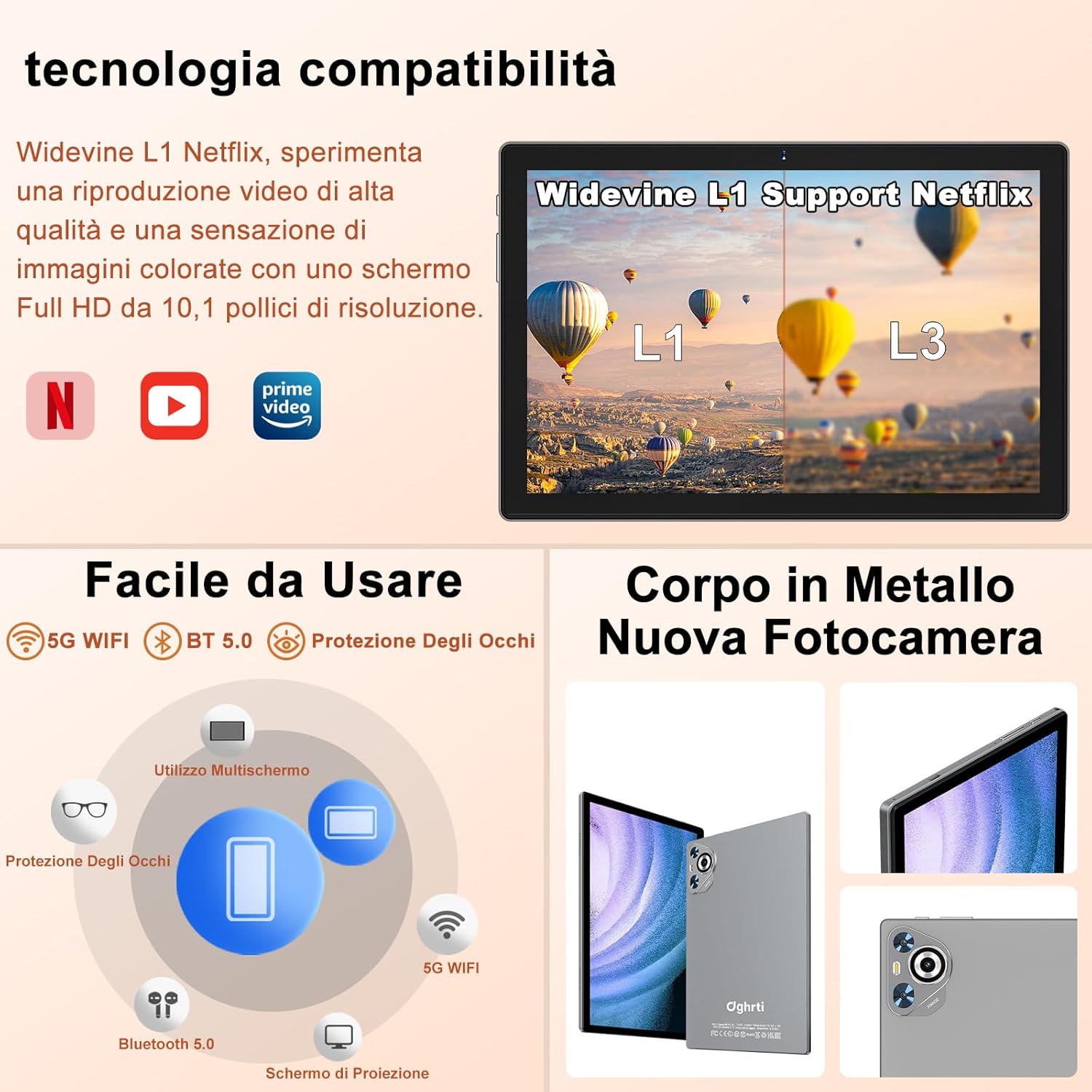 Tablet Android 10 Pollici 128GB ROM, Grigio - immagine 6