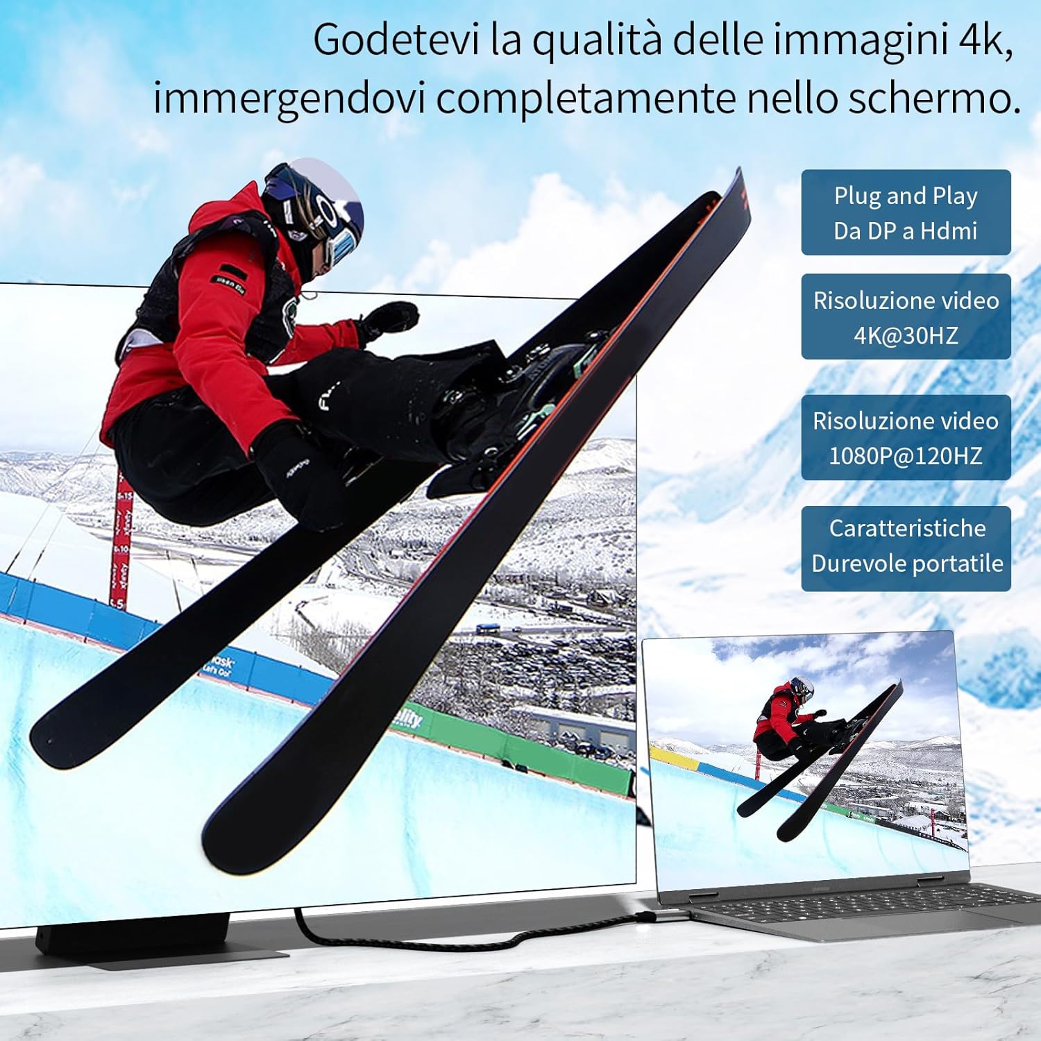 Cuteluding Cavo DisplayPort a HDMI 4K 2M - immagine 4