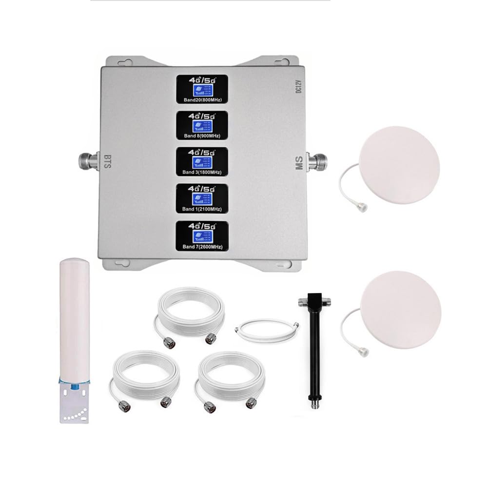 Amplificatore 4G 5G Ripetitore Segnale Cellulare 5 Bande, Due Antenne Interne