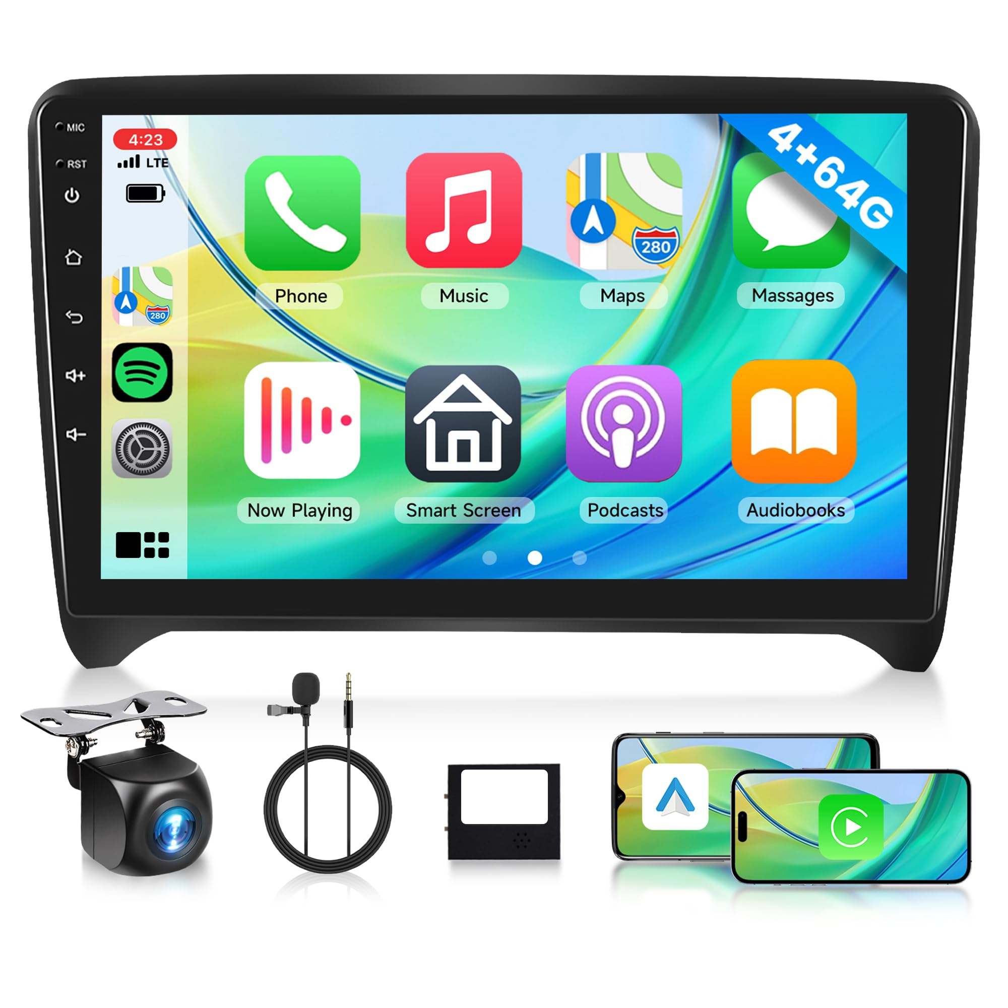 4G+64G Android 15 Autoradio per Audi TT MK2 8J 2008-2014 9" HD Touchscreen Audi TT Radio Auto con Carplay Android Auto Senza Fili Mirror Link Navi GPS Bluetooth WiFi FM/RDS/EQ SWC Retrocamera
