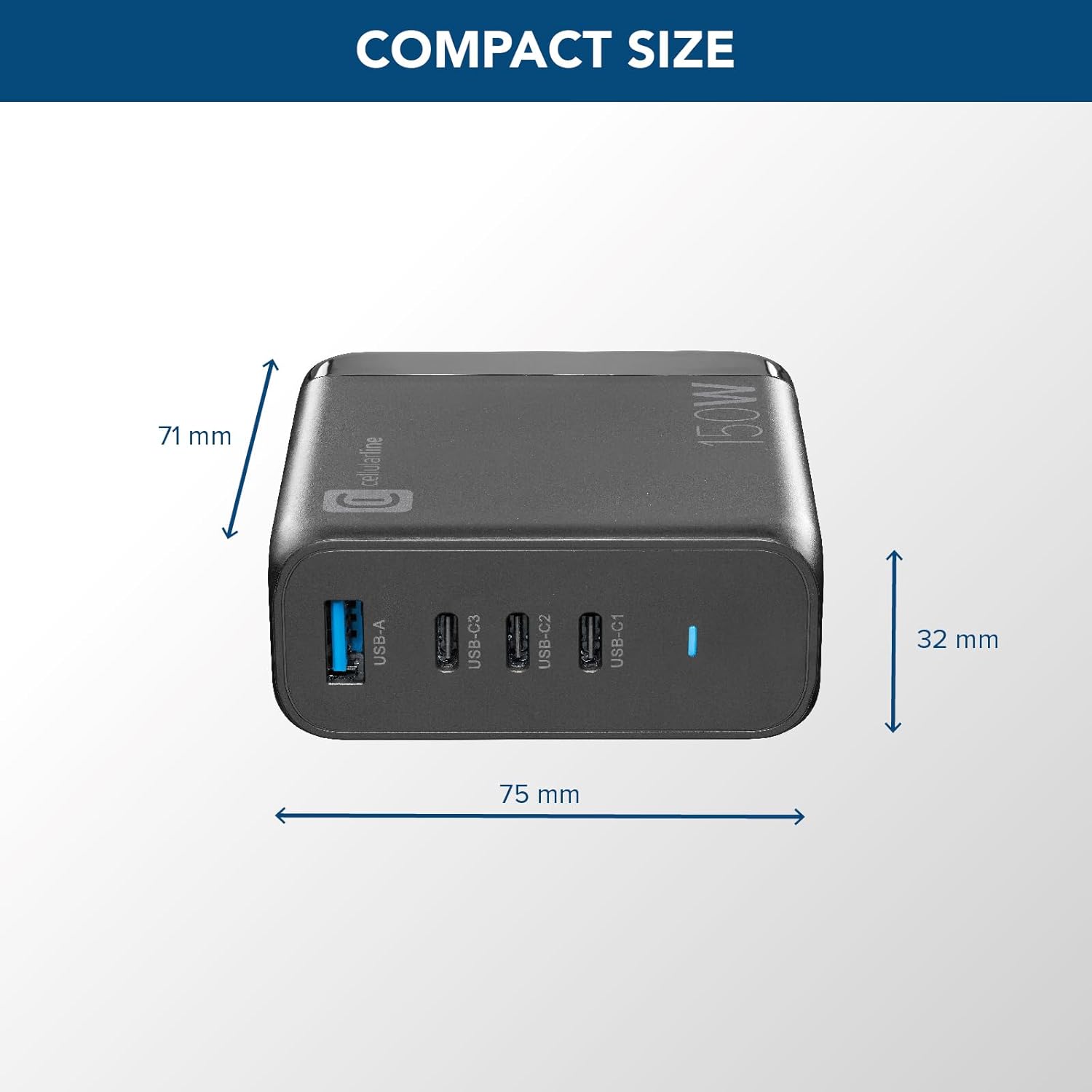 Cellularline MULTIPOWER DESK GAN 150W - Caricabatterie 4 Porte GaN, Nero - immagine 2