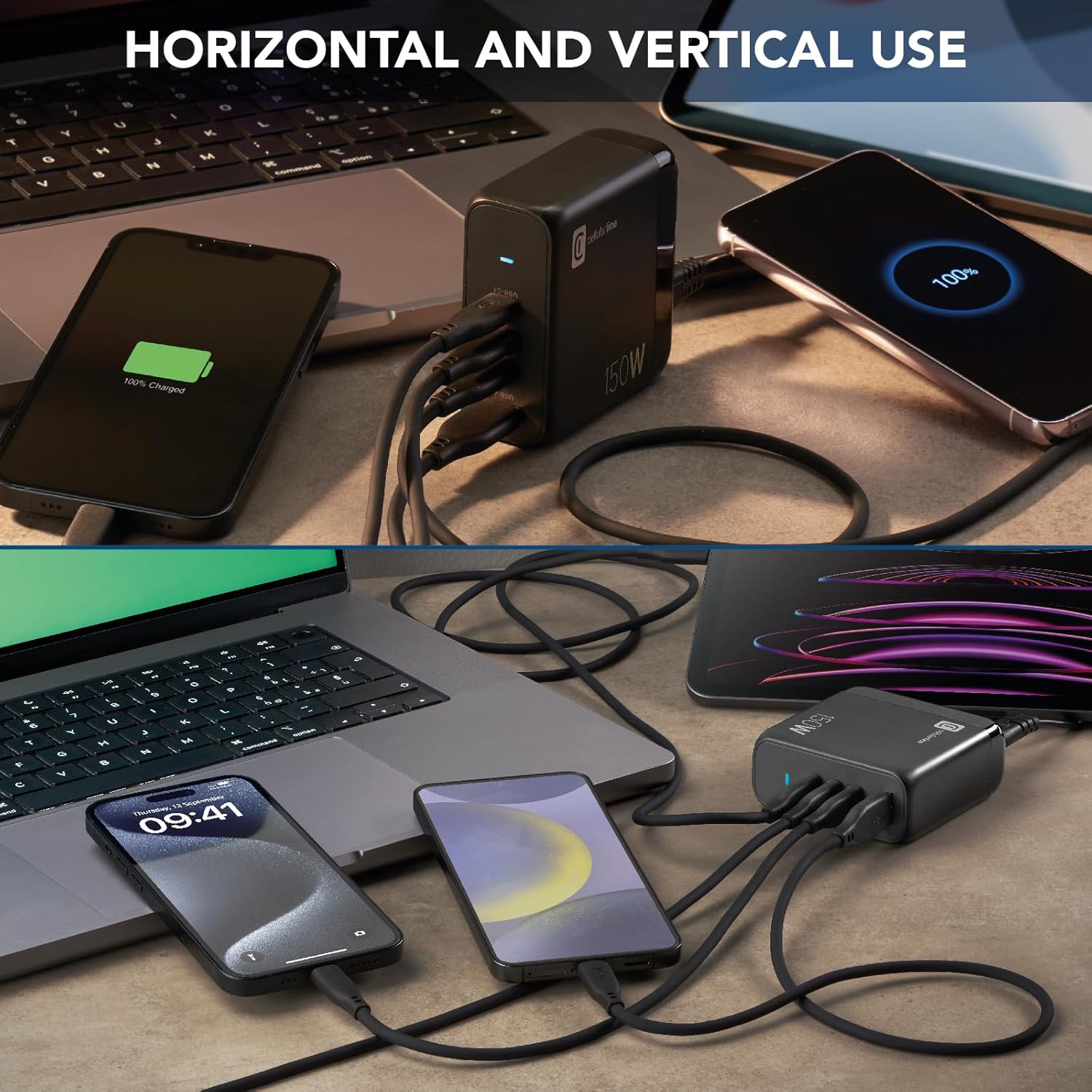 Cellularline MULTIPOWER DESK GAN 150W - Caricabatterie 4 Porte GaN, Nero - immagine 5