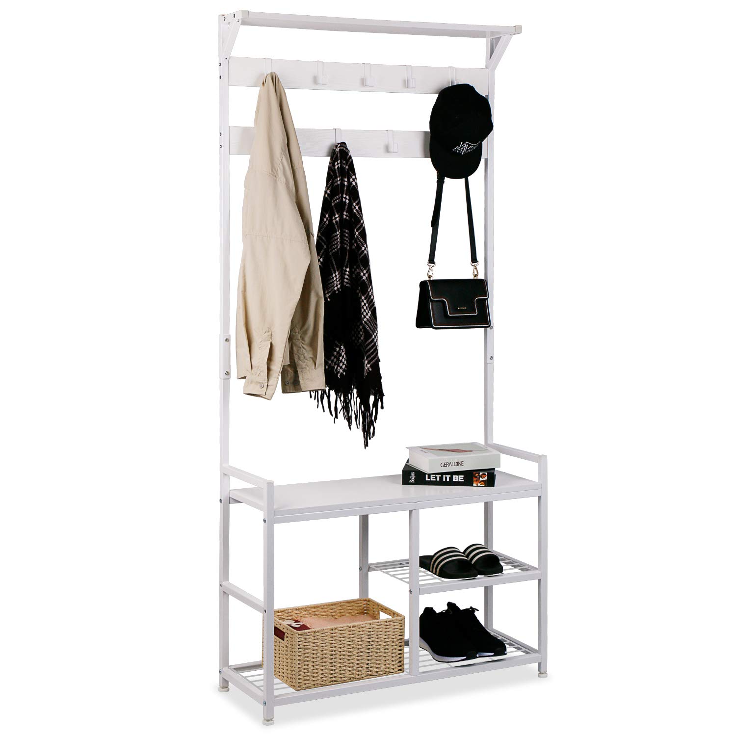 Leader Accessories Appendiabiti Autoportante con Scarpiera, Bianco