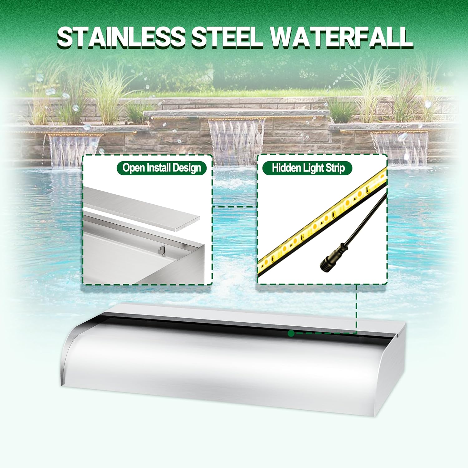 Longrun Set Cascata per Laghetto 60cm Acciaio Inox 304 - immagine 3