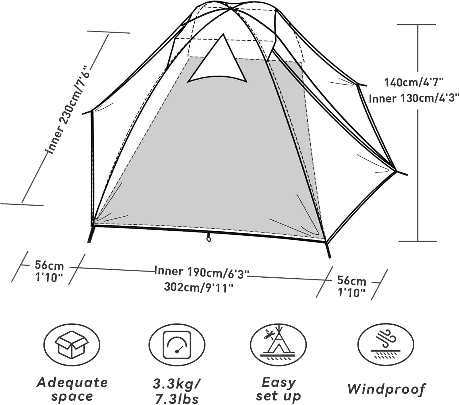 Tenda Campeggio 2-4 Persone Impermeabile e Antivento - immagine 2
