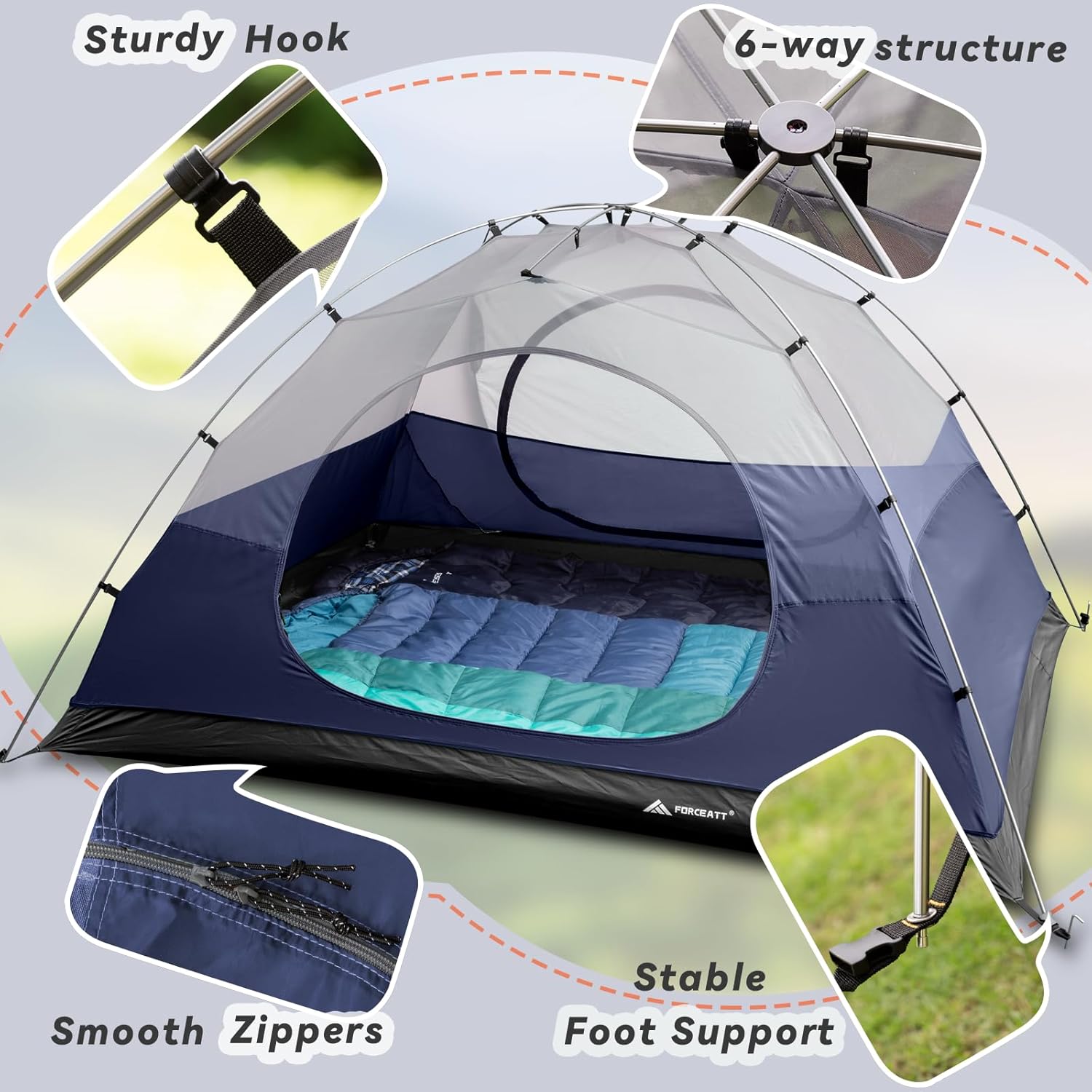 Tenda Campeggio 2-4 Persone Impermeabile e Antivento - immagine 4