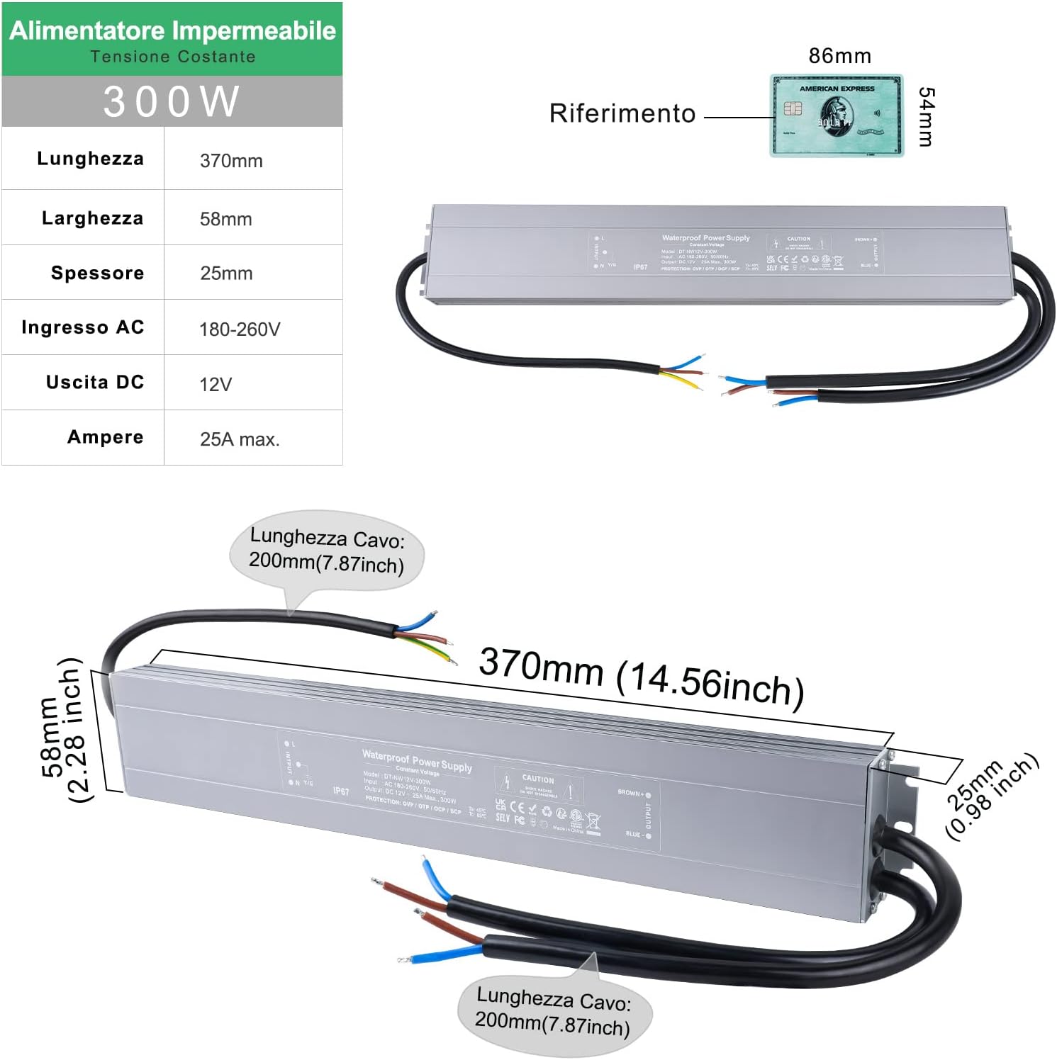 Reylax Trasformatore LED 12V 300W Impermeabile IP67 - immagine 2