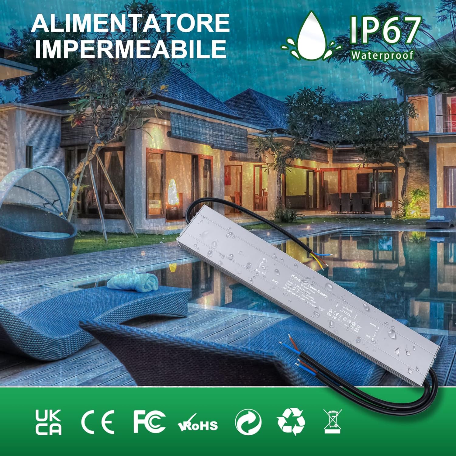 Reylax Trasformatore LED 12V 300W Impermeabile IP67 - immagine 5