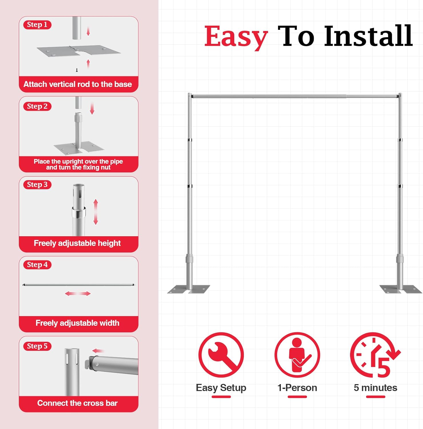 Emart Pipe and Drape - Kit di Sfondo Foto 2,7 x 3 m, Argento - immagine 5