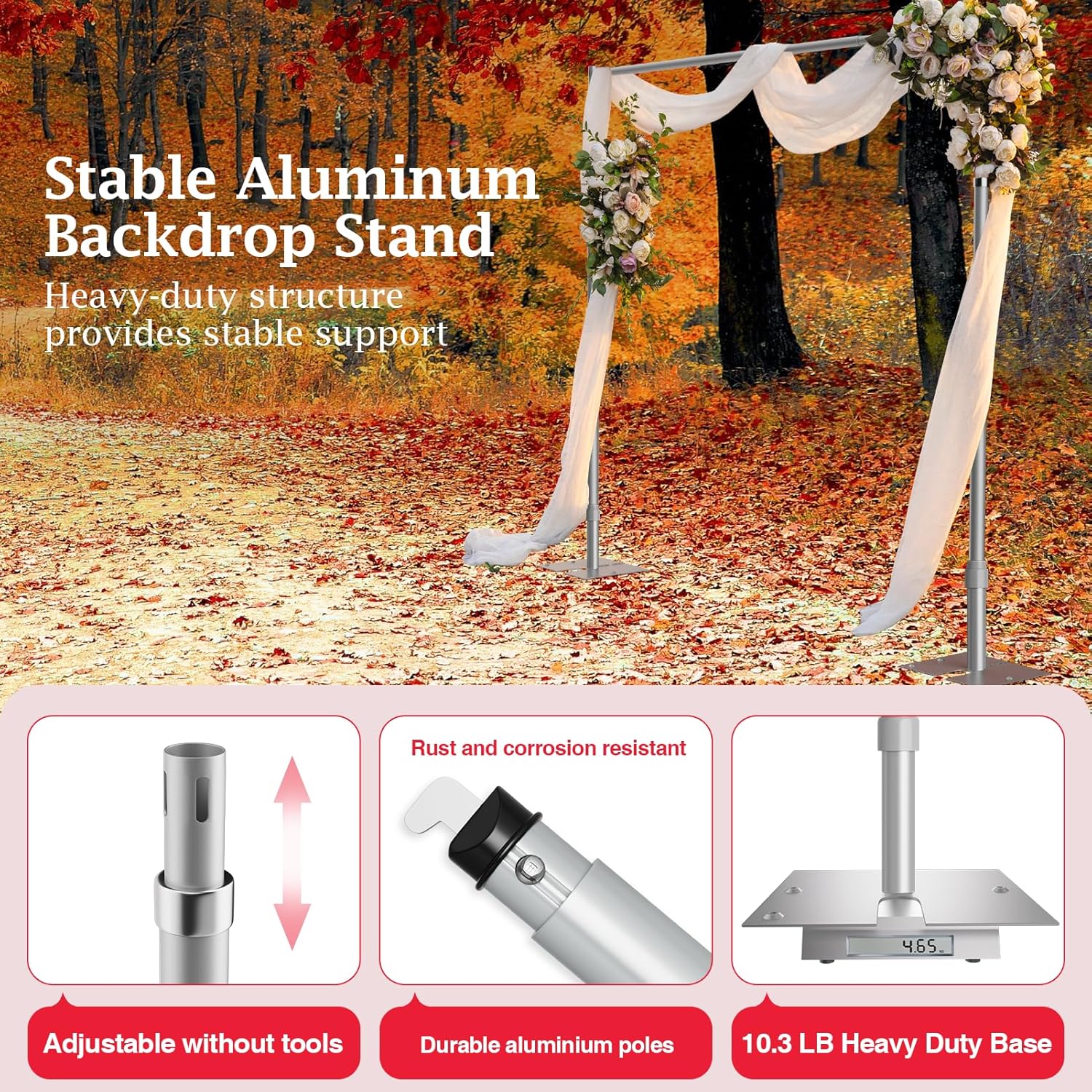 Emart Pipe and Drape - Kit di Sfondo Foto 2,7 x 3 m, Argento - immagine 6