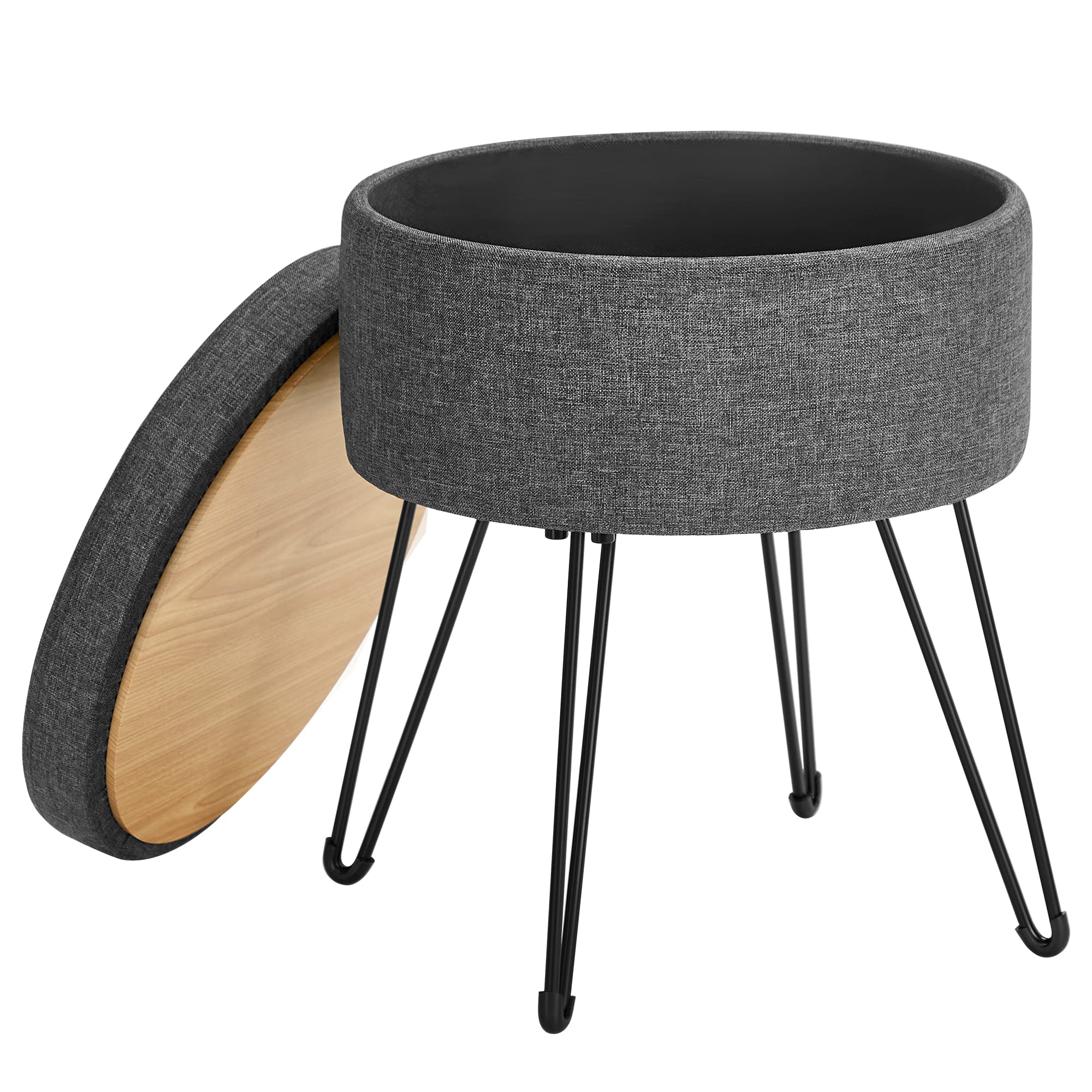 Songmics Sgabello Pouf Contenitore Rotondo 13,4L, Grigio