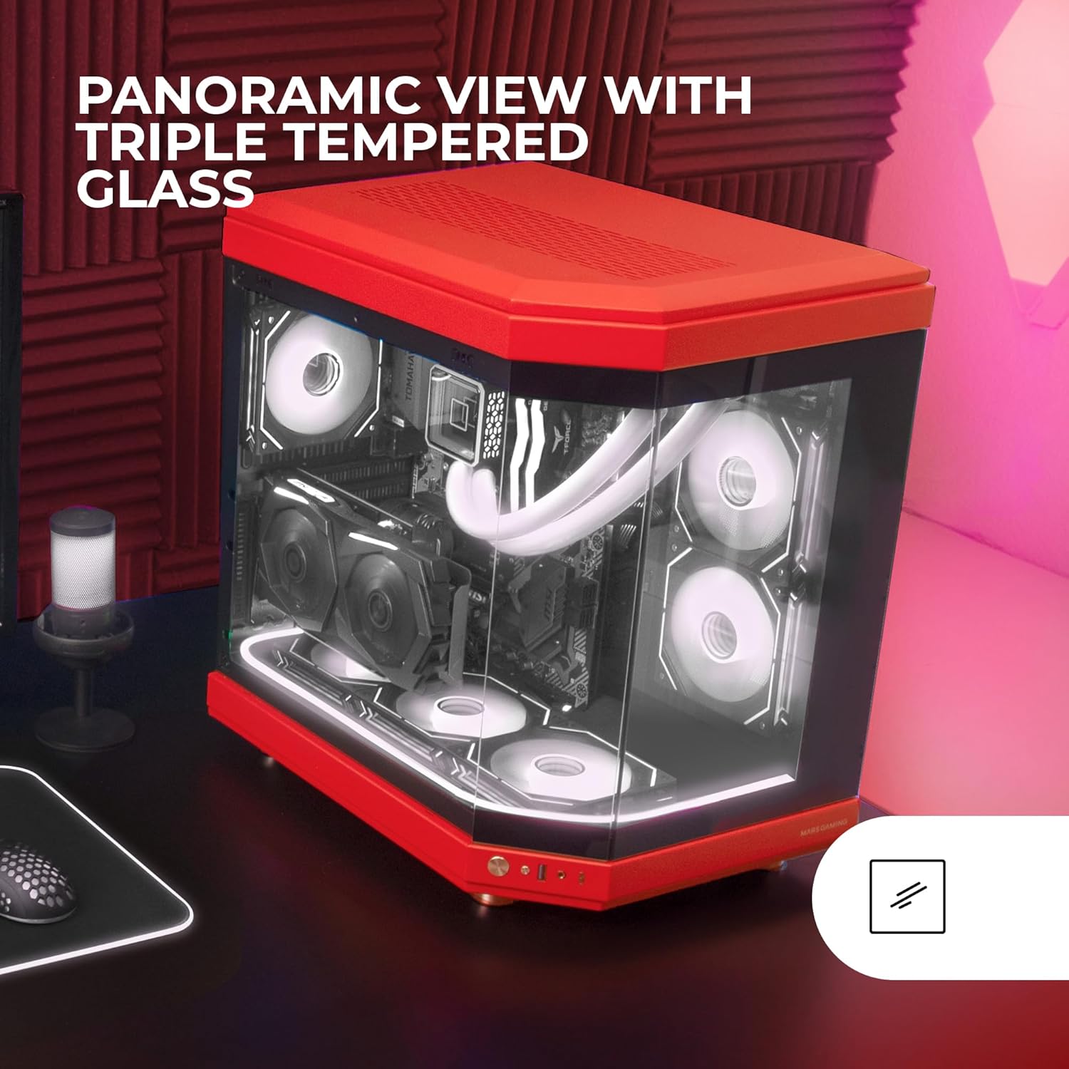 Mars Gaming MC-3T - Case Gaming Custom ATX, Rosso - immagine 2