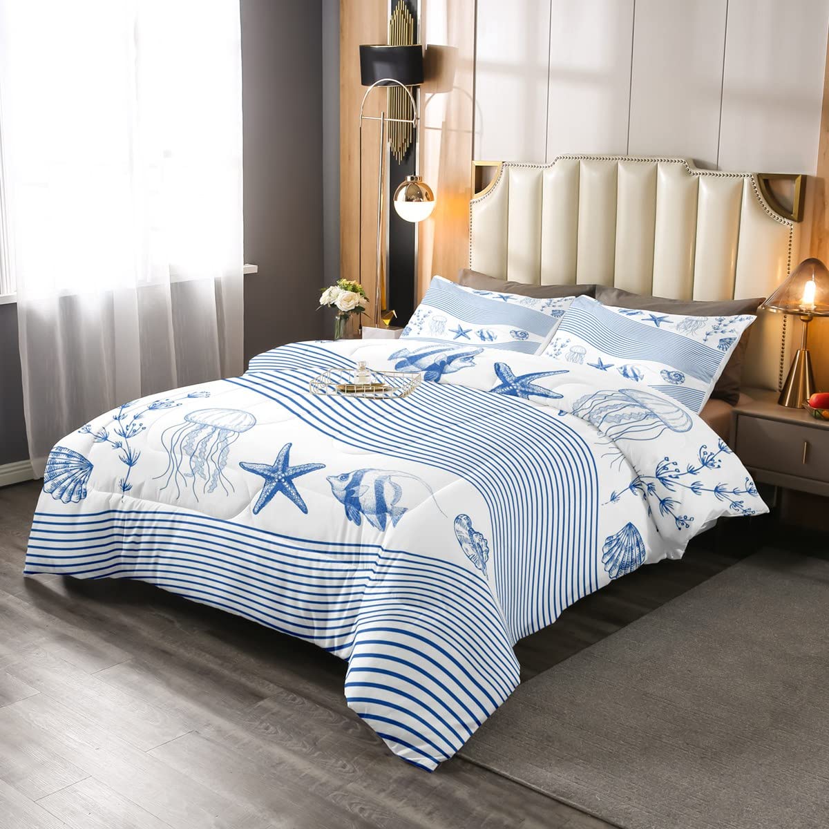 Ocean Sea Comforter Set Meduse Stelle marine Creatura Sealife Stripe ...