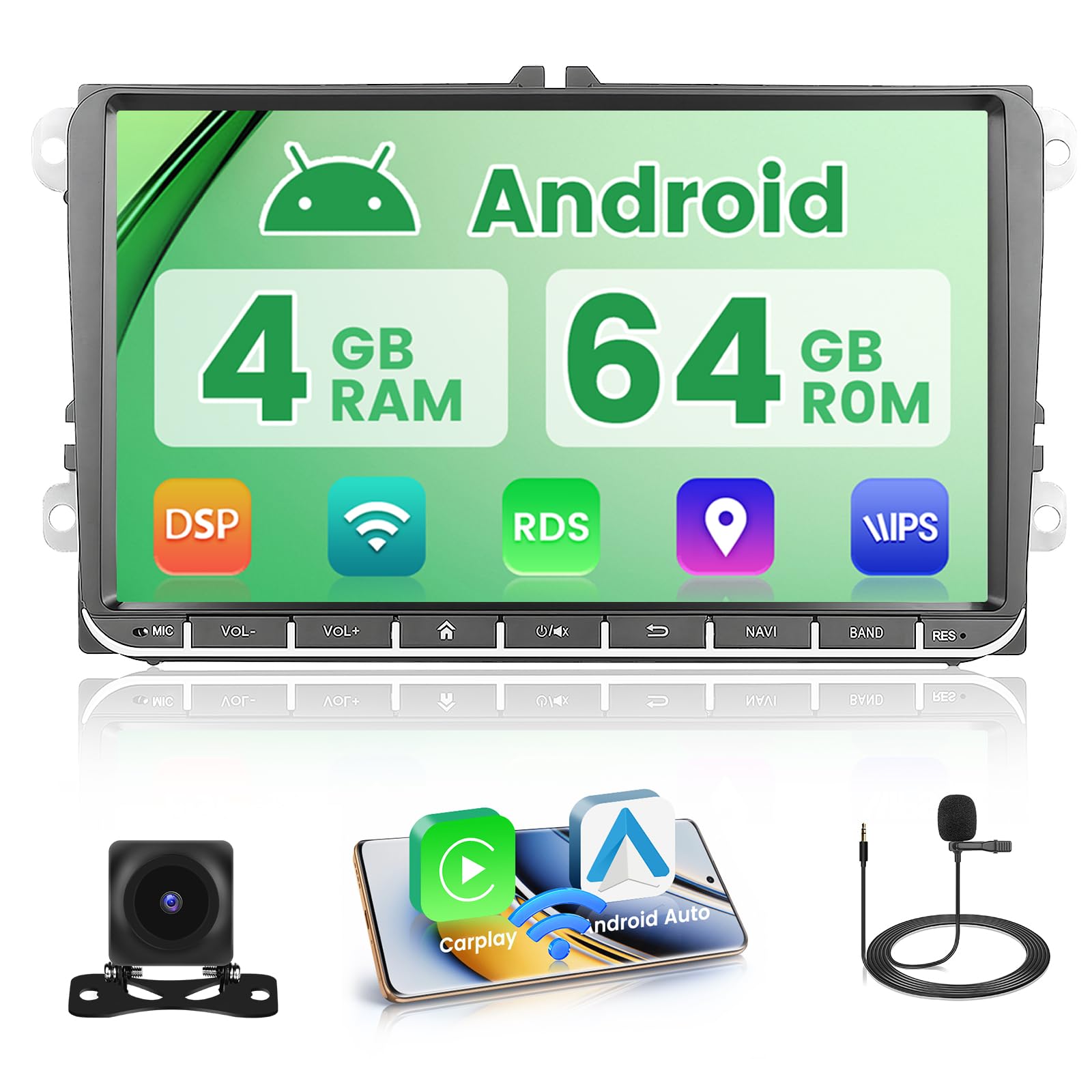 Hikity Android Autoradio 9" per VW Golf 5/6, Skoda, Polo, Passat