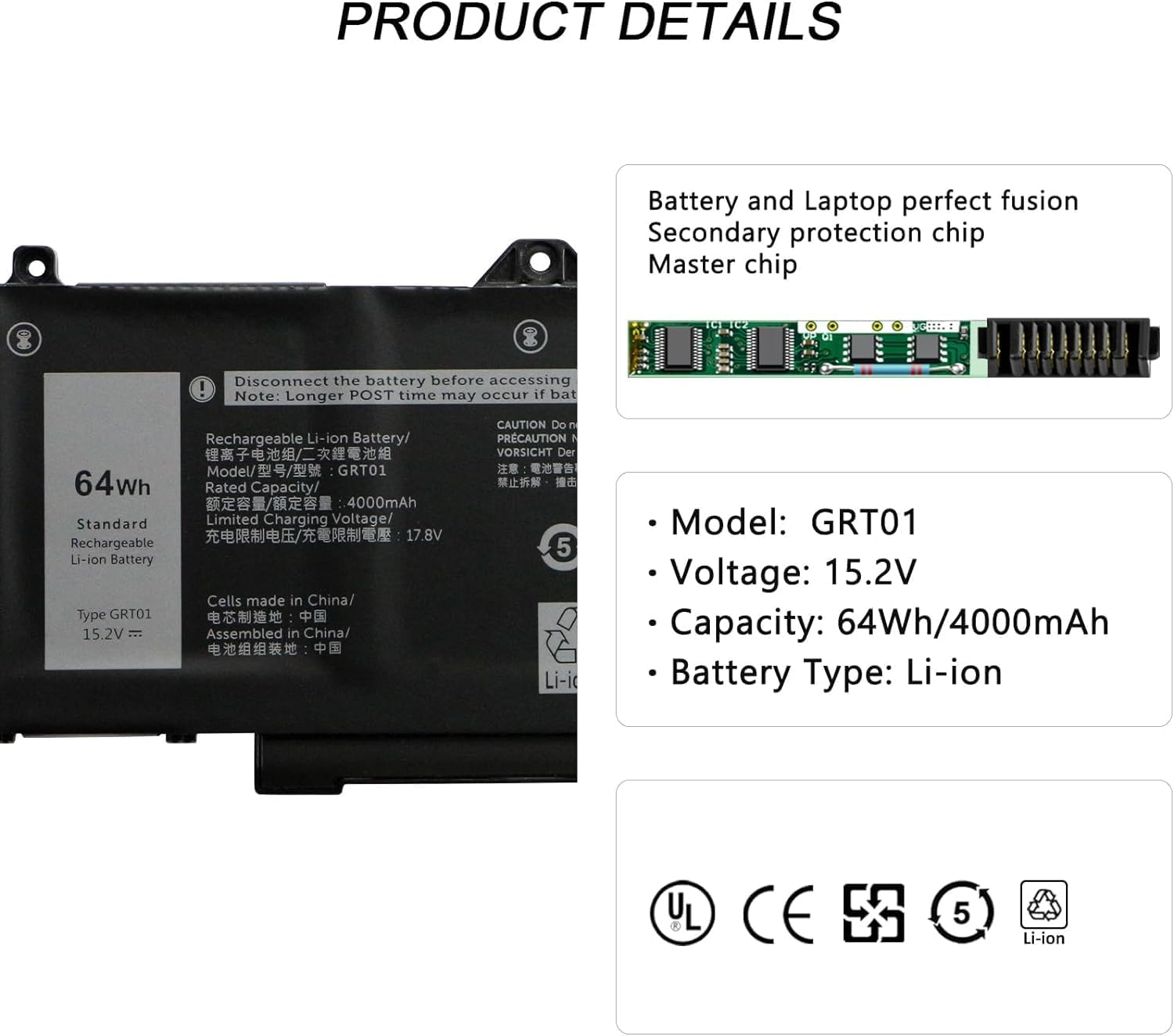 Antiee Batteria Laptop 64Wh per Dell Latitude/Precision - immagine 2