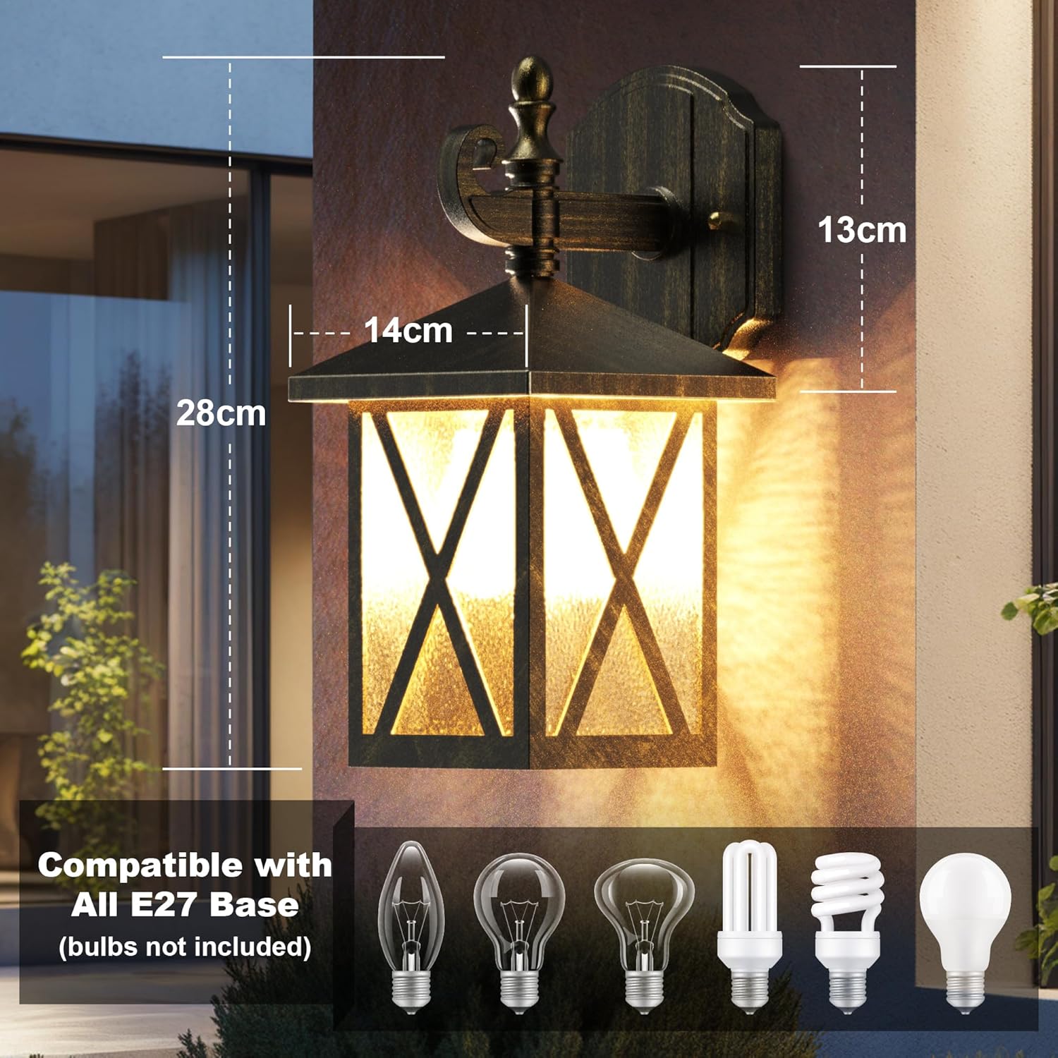 Applique da Esterno Vintage LED E27, Bronzo - immagine 3