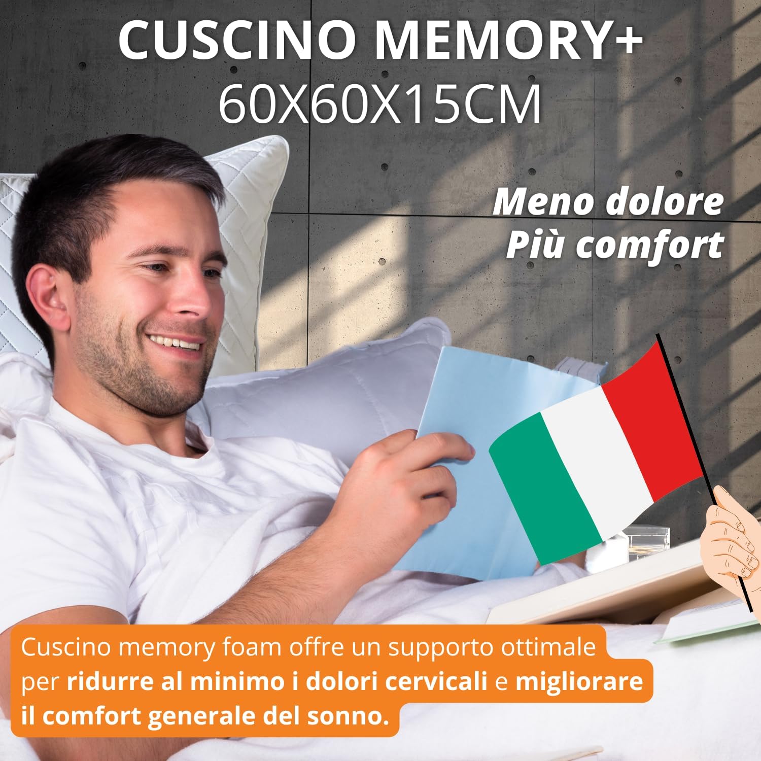 Cuscino Cervicale Ergonomico Memory Foam 60x60cm - immagine 4