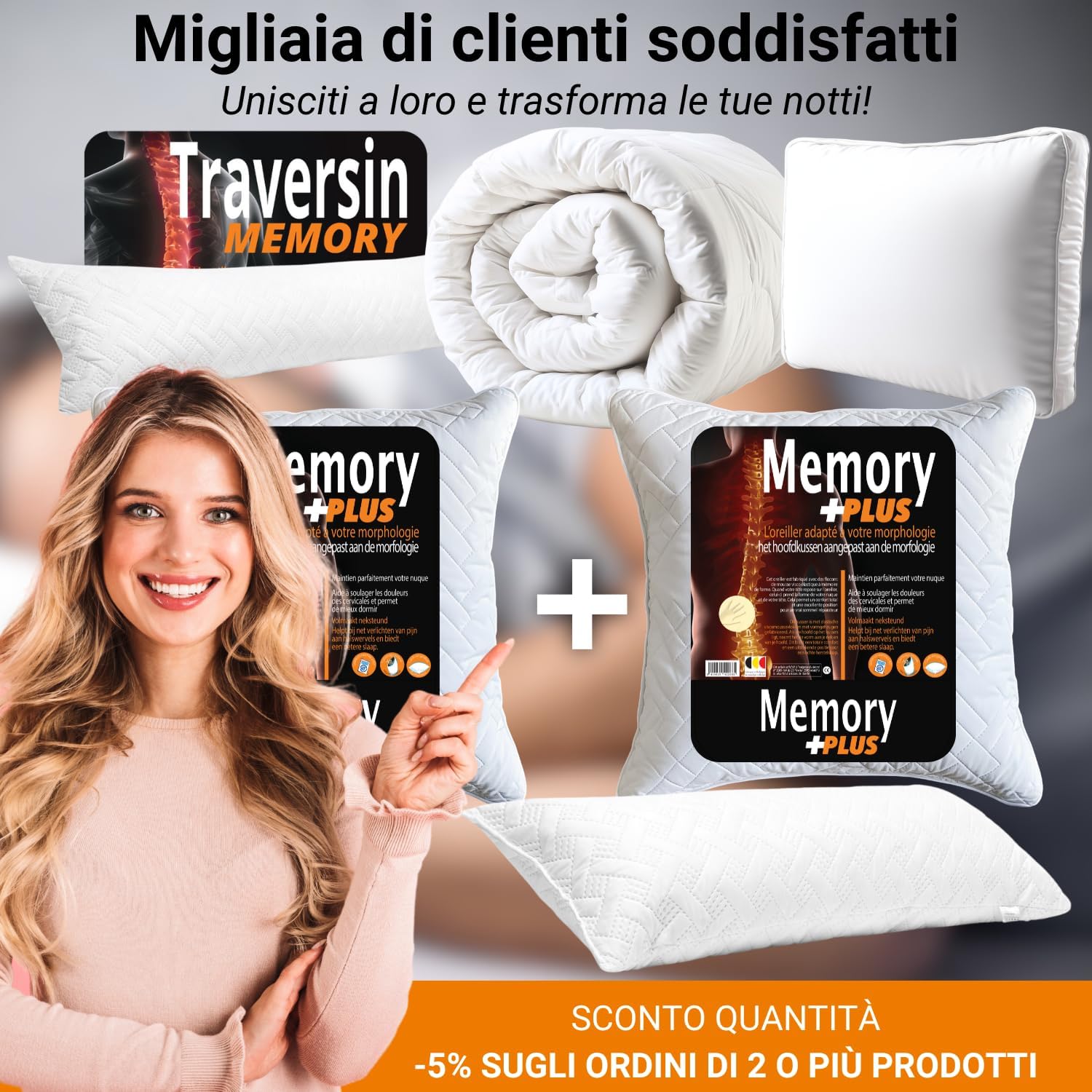 Cuscino Cervicale Ergonomico Memory Foam 60x60cm - immagine 8