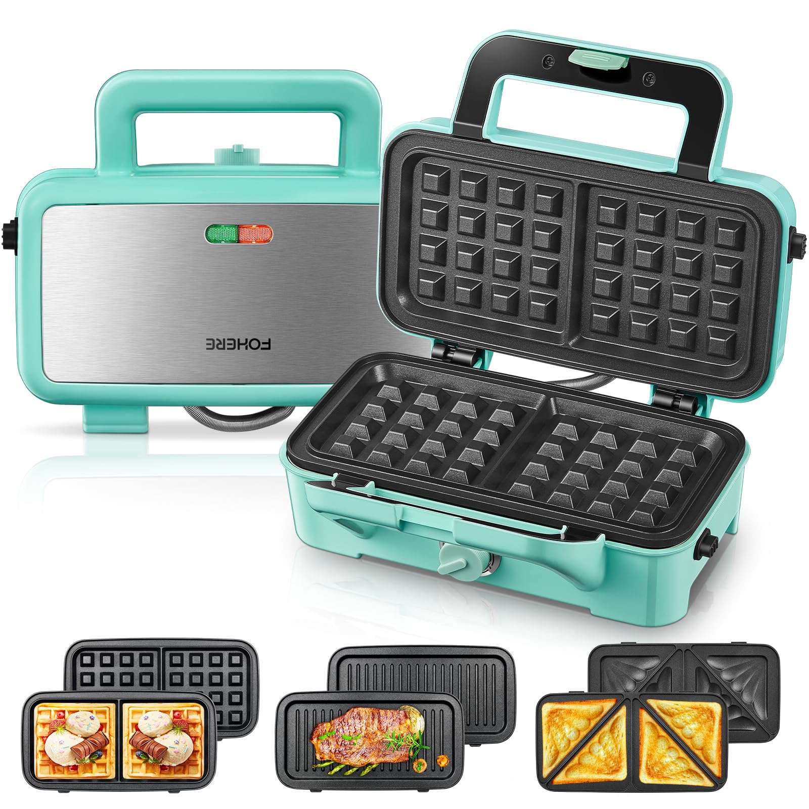 Piastra Waffles Maker 3 in 1, 1200W, Blu