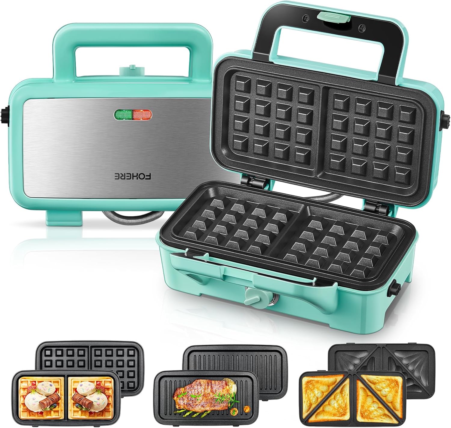 Piastra Waffles Maker 3 in 1, 1200W, Blu - immagine 1