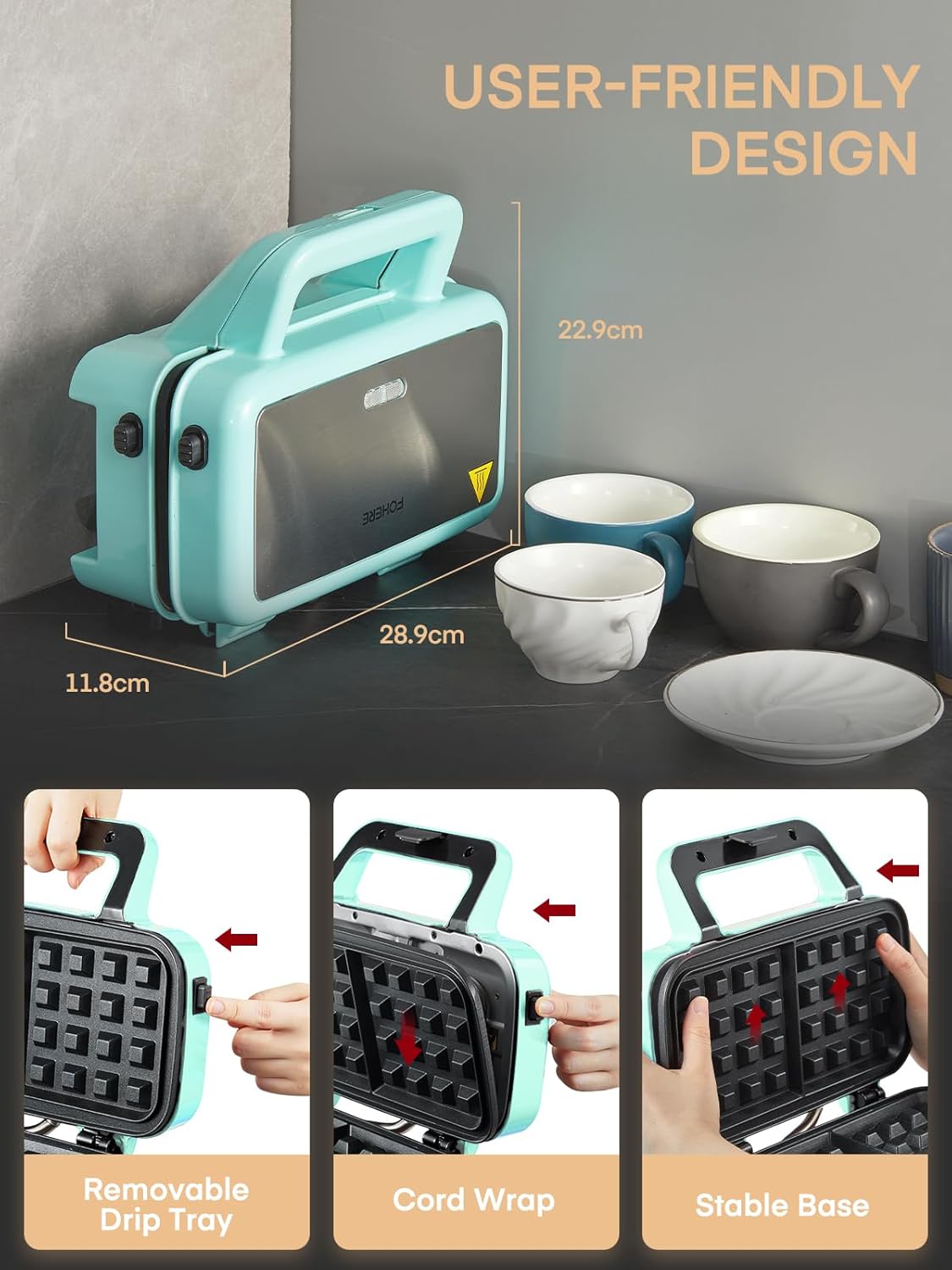 Piastra Waffles Maker 3 in 1, 1200W, Blu - immagine 5