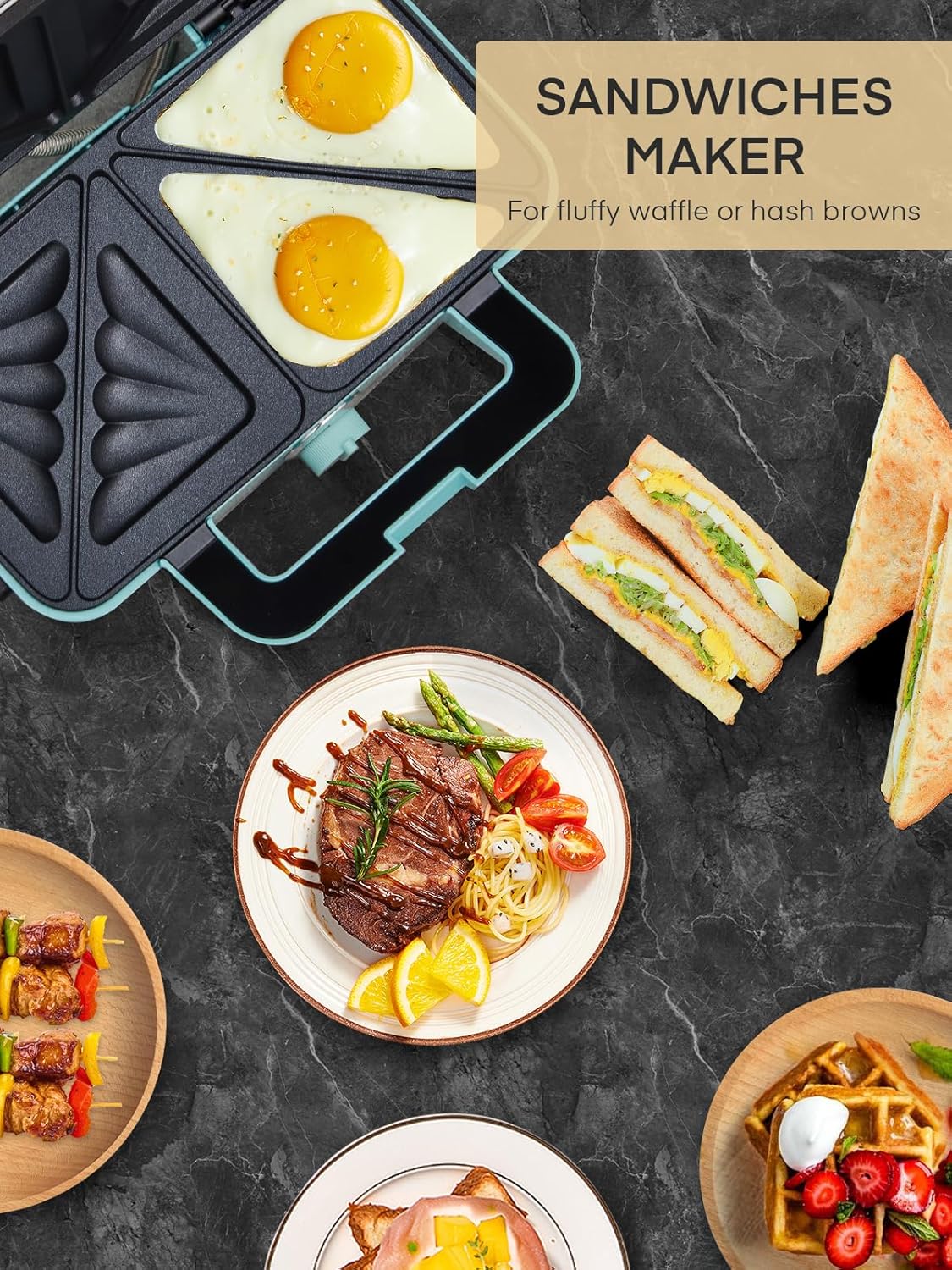 Piastra Waffles Maker 3 in 1, 1200W, Blu - immagine 8