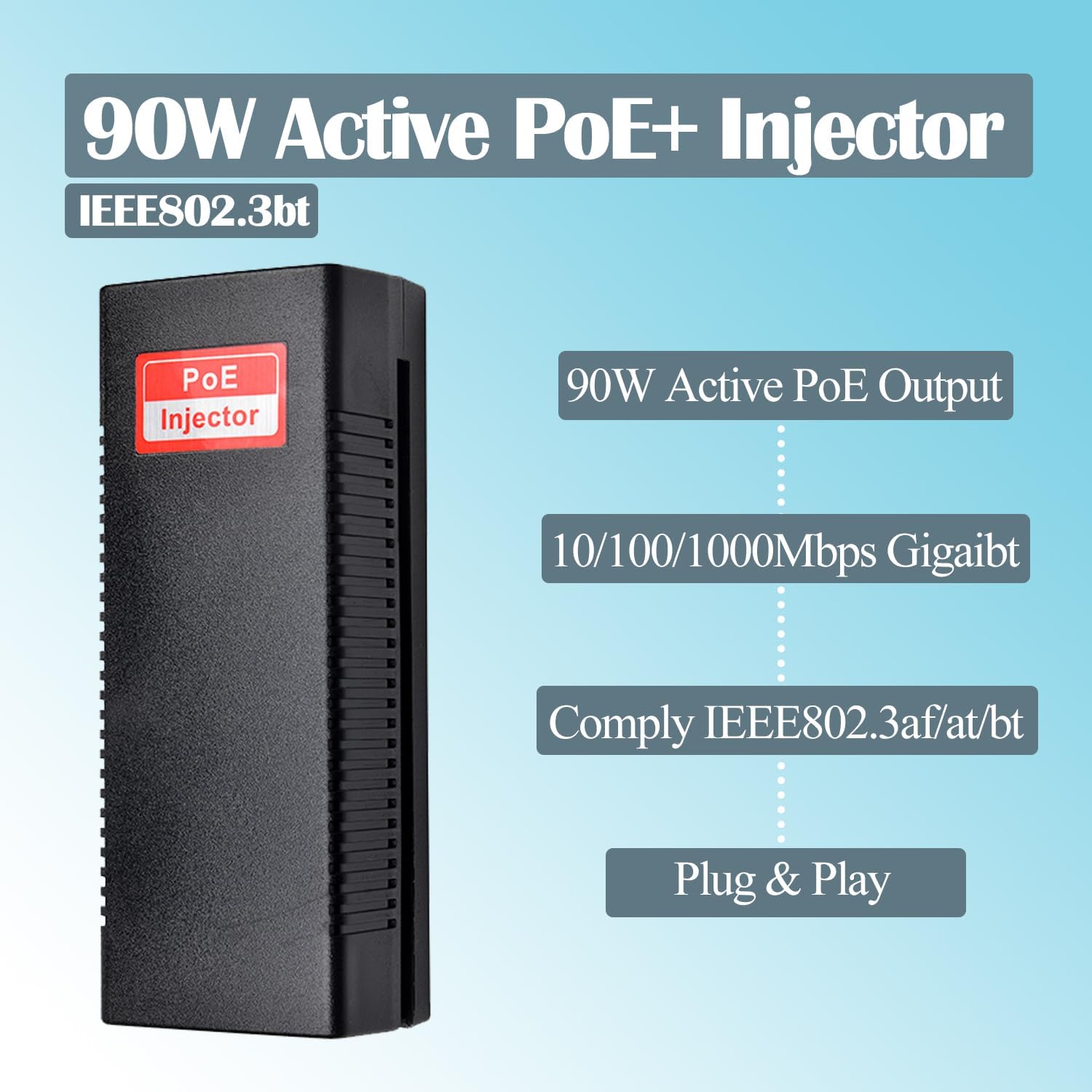 Revotech Iniettore PoE++ Gigabit 90W 802.3bt - immagine 2