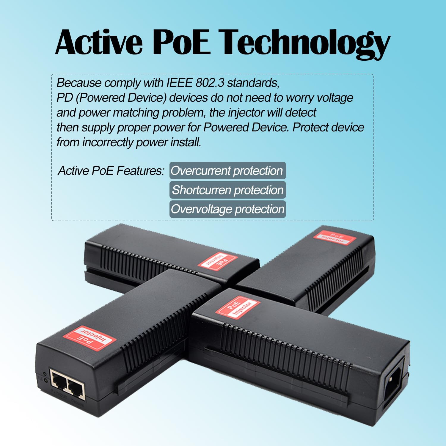 Revotech Iniettore PoE++ Gigabit 90W 802.3bt - immagine 3