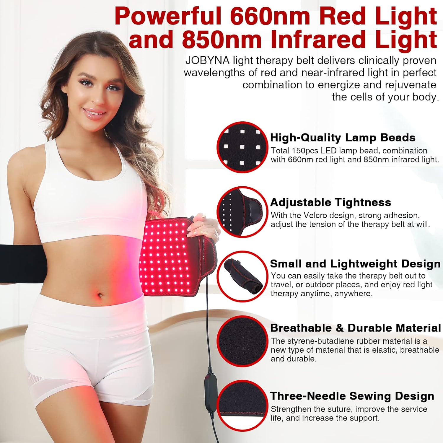 JOBYNA Cintura Terapia Luce Rossa e Infrarossa LED - immagine 6