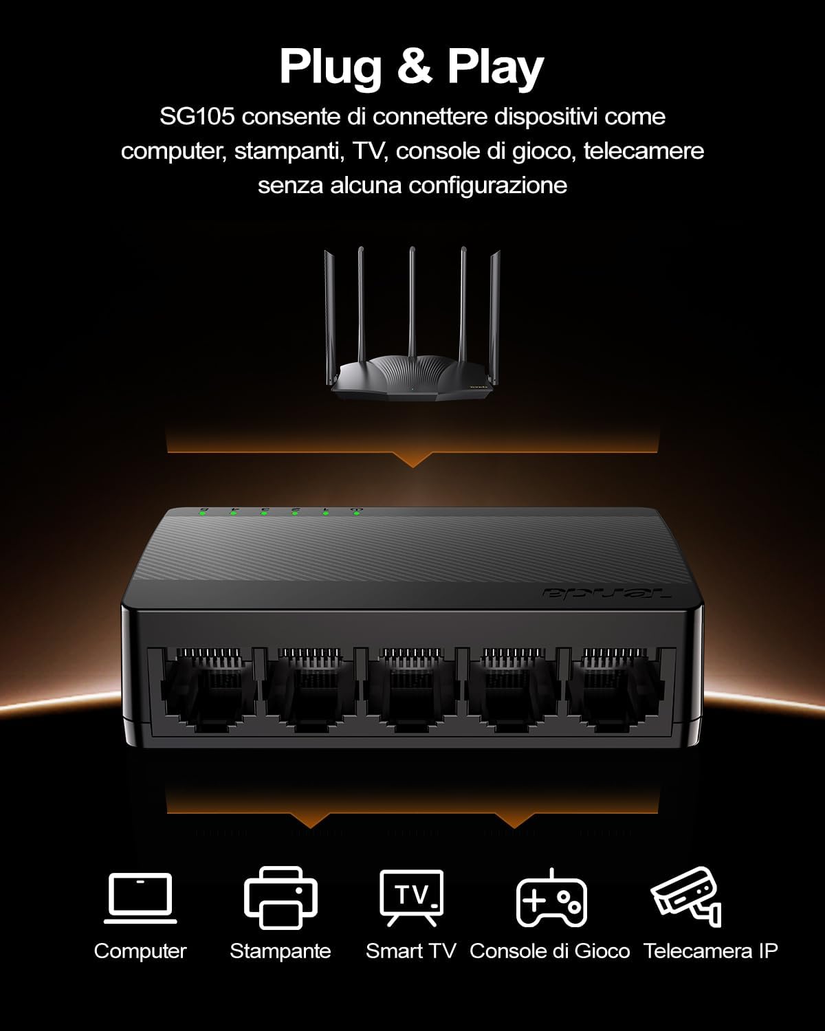Tenda Switch Gigabit 5 Porte - Ethernet 10/100/1000 Mbps - immagine 5