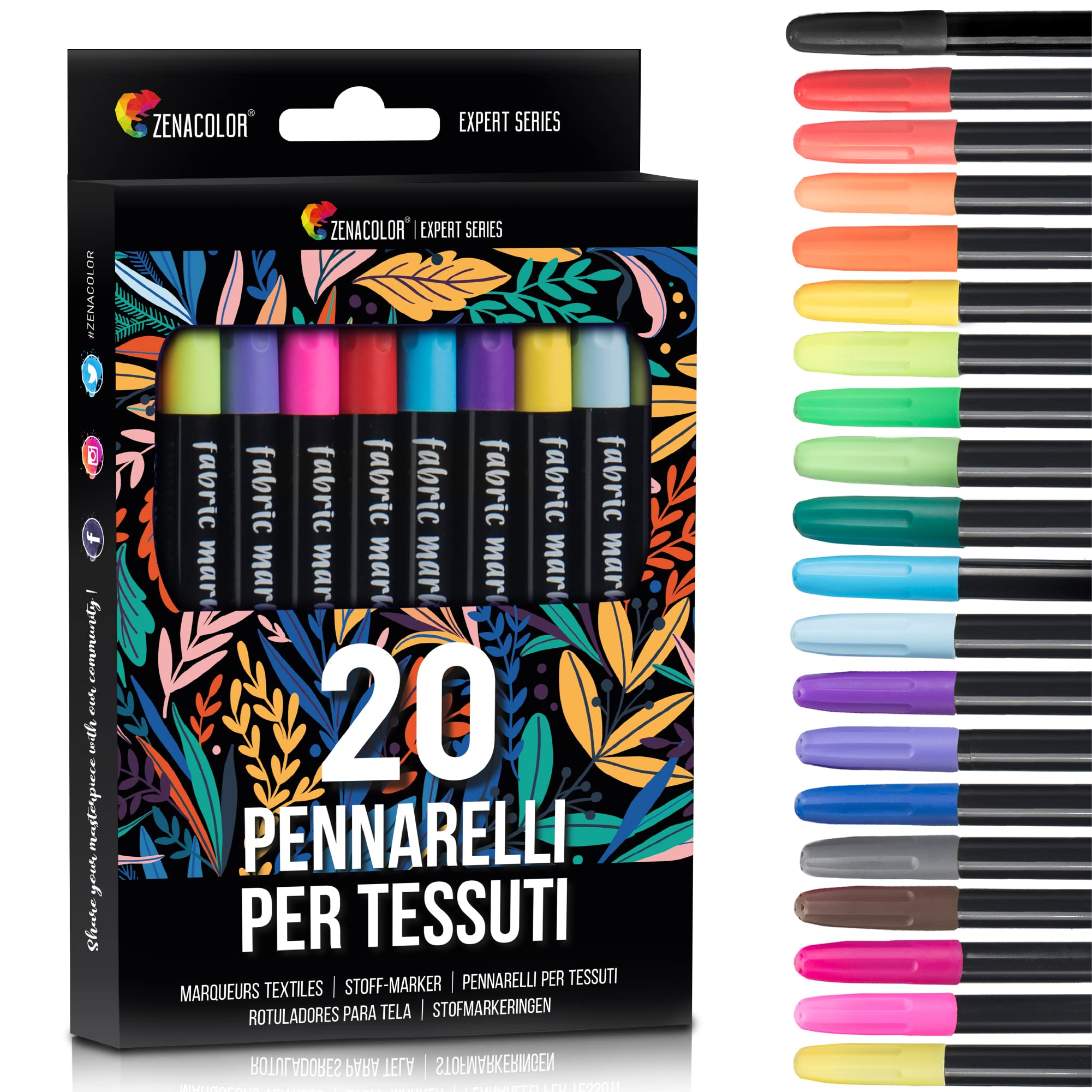 20 Pennarelli per Tessuti e Stoffa - Colori Atossici