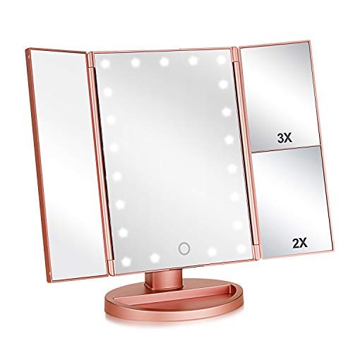 Flymiro Specchio Trucco con Luce LED, Oro Rosa
