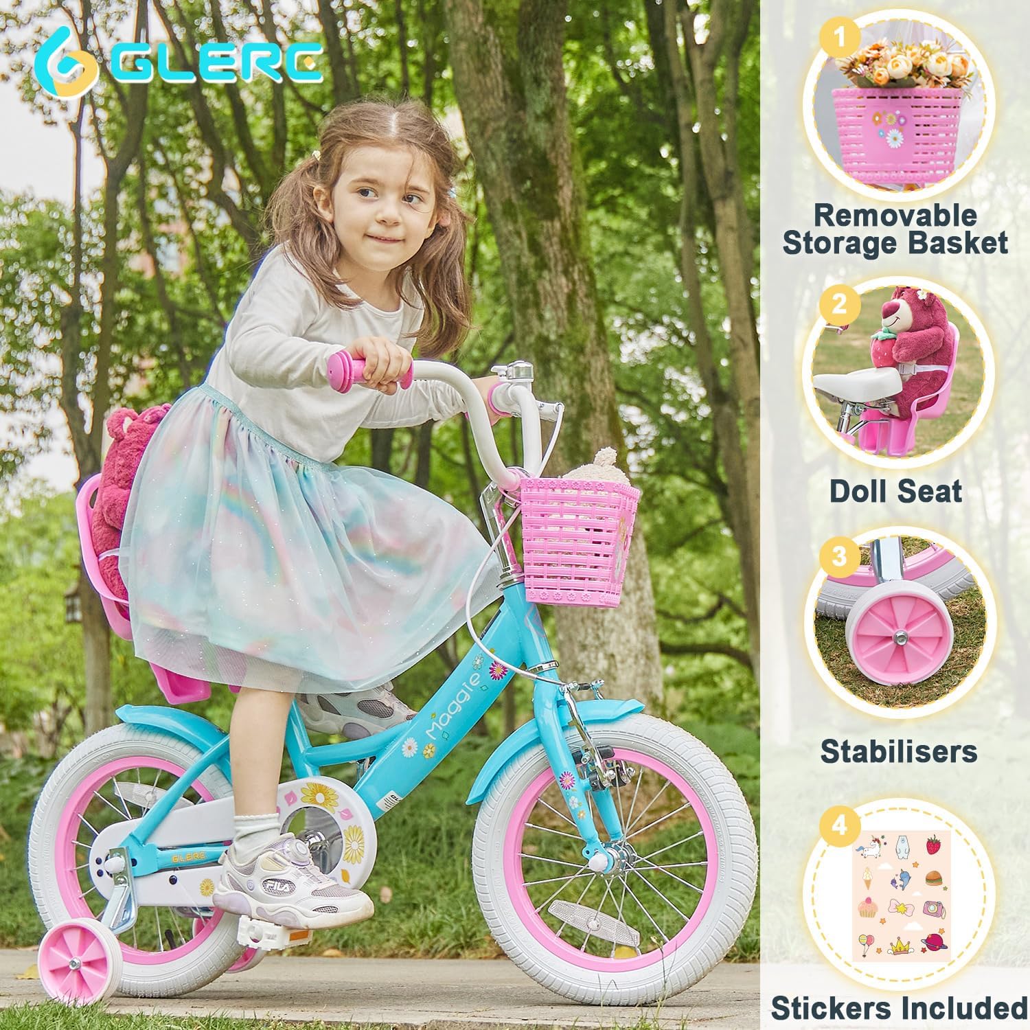 Glerc Bicicletta per Bambine 40,6 cm con Cestino - immagine 2