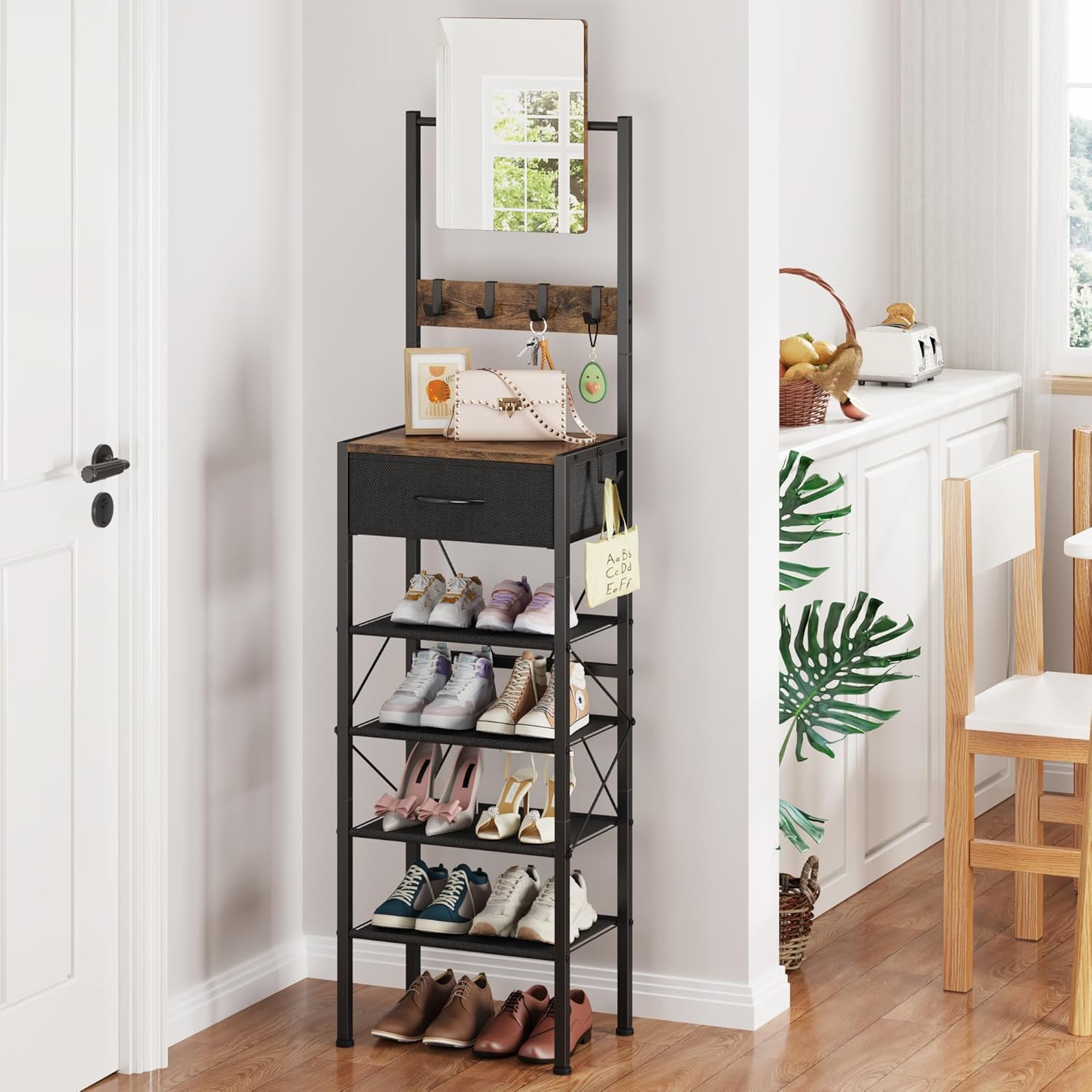 Scarpiera con Specchio e Cassetto, Marrone Rustico - immagine 6