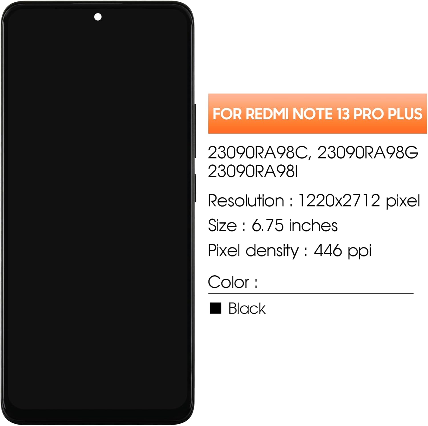 AGCUT Display LCD per Redmi Note 13 Pro+ 5G (Nero) - immagine 2