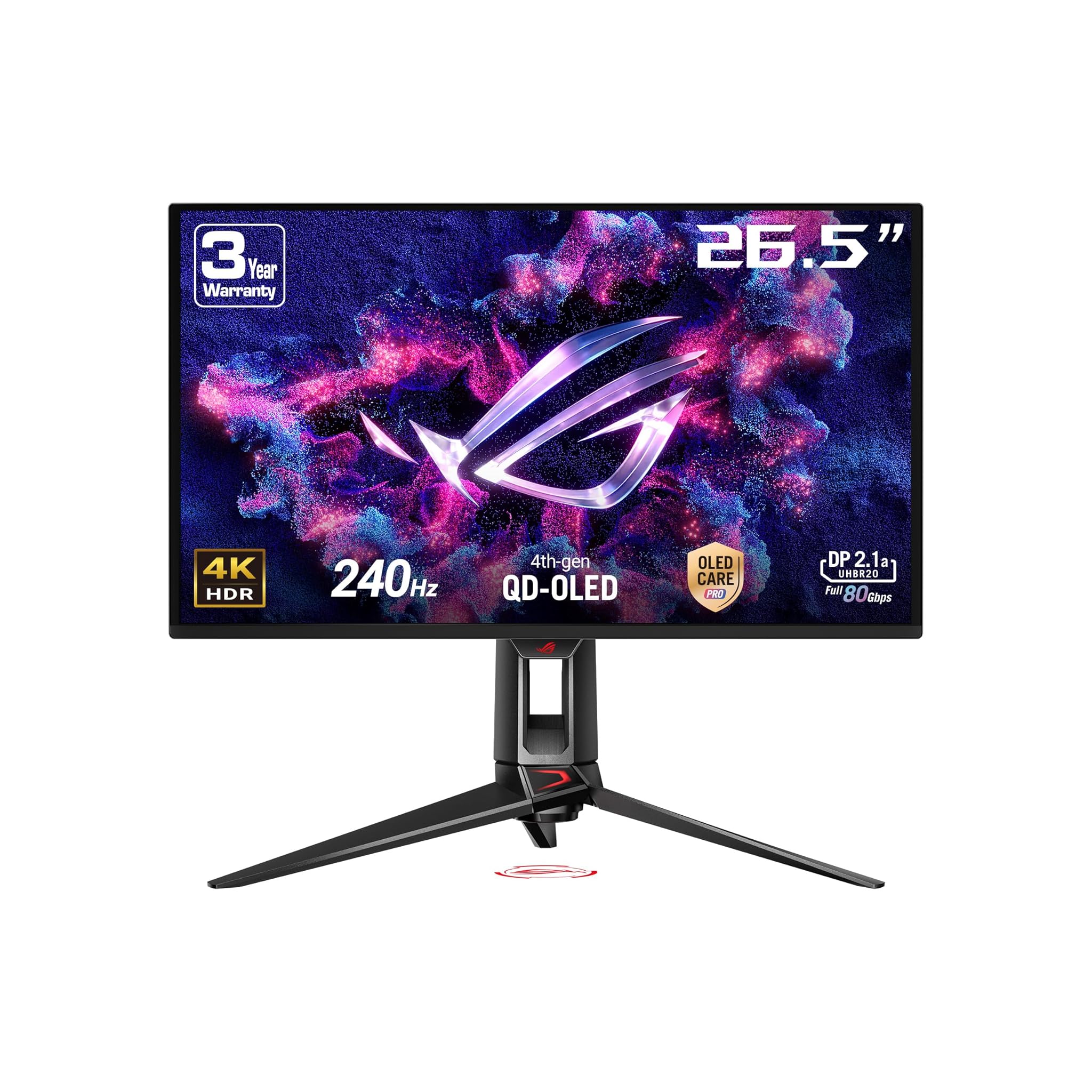 ASUS ROG Swift PG27UCDM, Monitor da 26,5", 4K OLED (3840x2160), 0,03ms (GTG), 240Hz, DisplayPort 2,1, Tecnologia Anti-Flicker, Compatibile con G-SYNC, 99% DCI-P3, Nero
