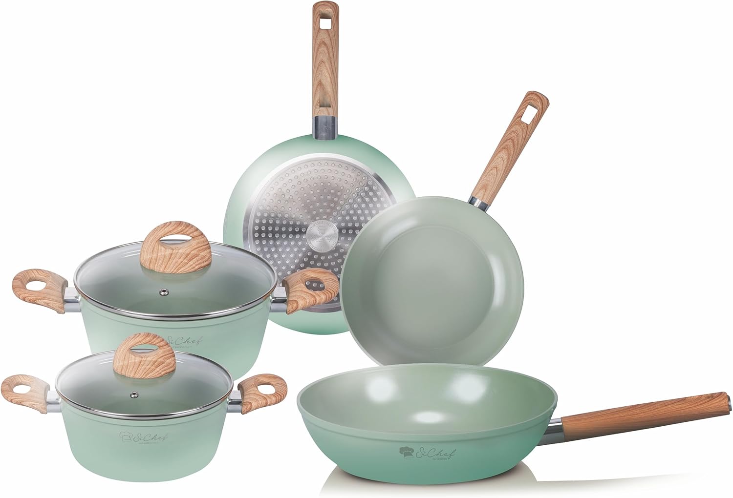 Green SìChef - Batteria 7 Pezzi Antiaderente Ceramica