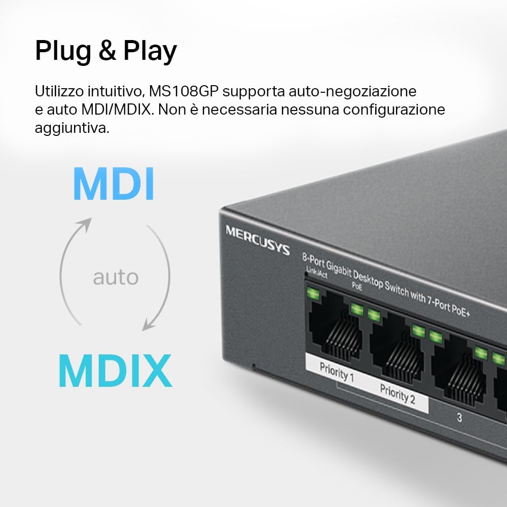 TP-Link Mercusys MS108GP PoE+ Switch 8 Porte Gigabit - immagine 8