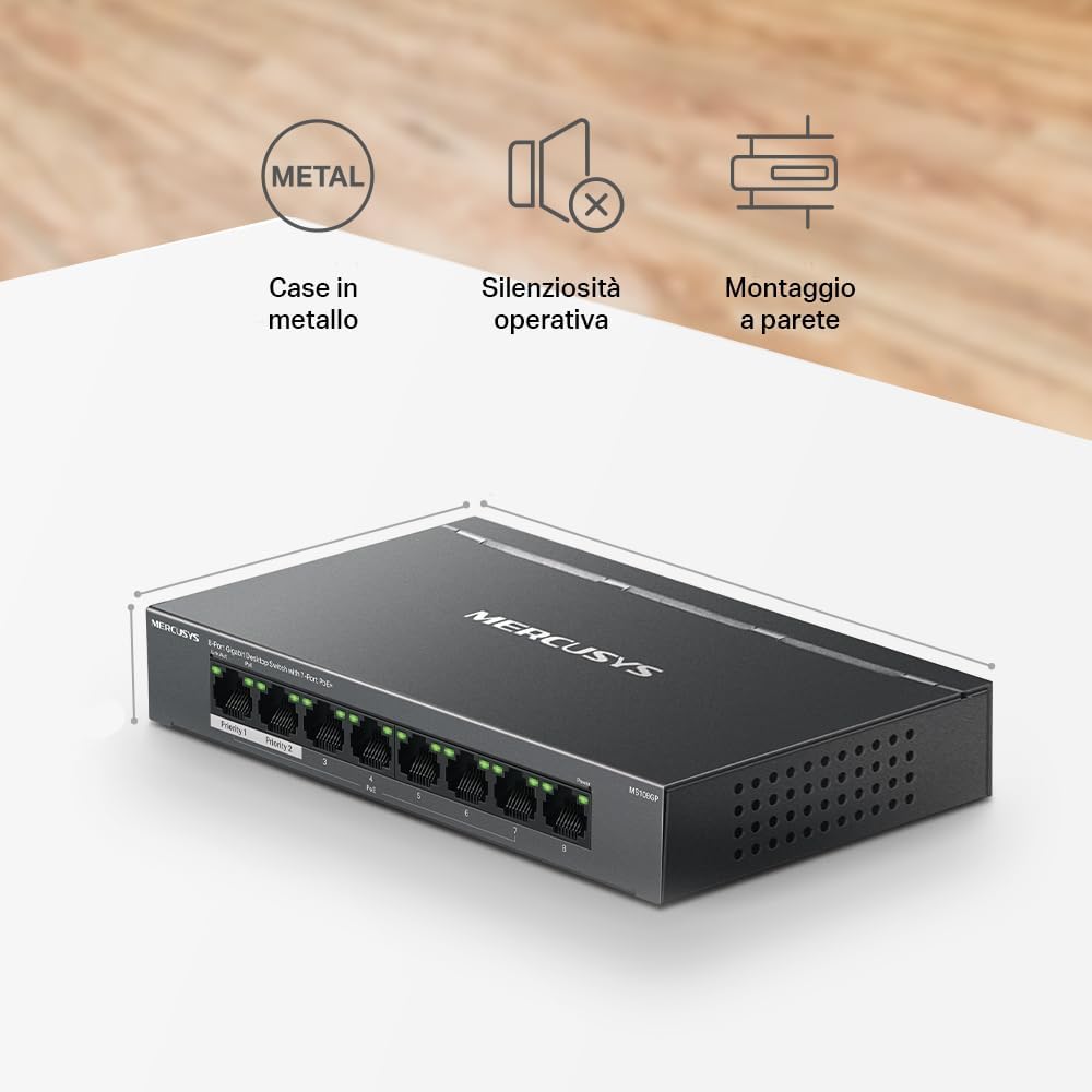 TP-Link Mercusys MS108GP PoE+ Switch 8 Porte Gigabit - immagine 9
