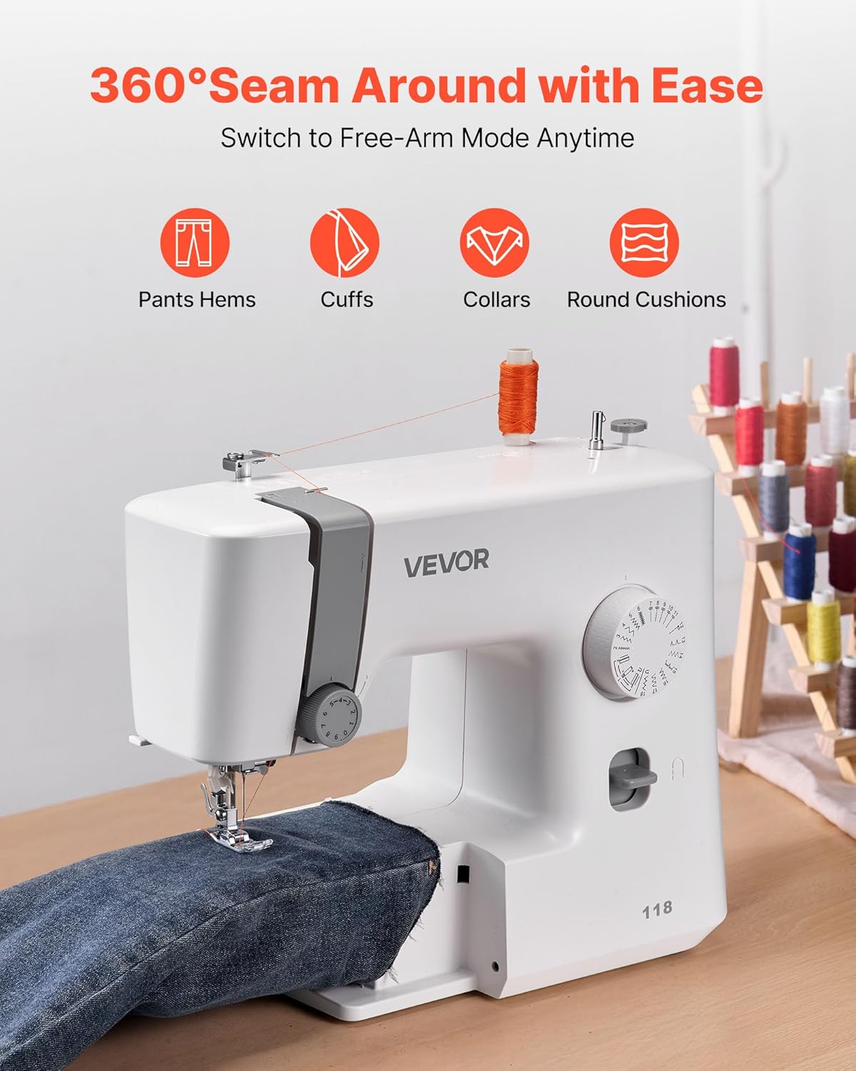 Vevor Macchina da Cucire Computerizzata 18 Punti, Bianco - immagine 5