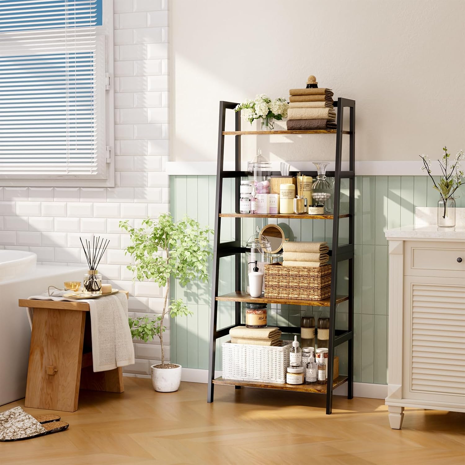 Hitnet Libreria Scaffale a Scala 4 Ripiani in Bambù - immagine 5