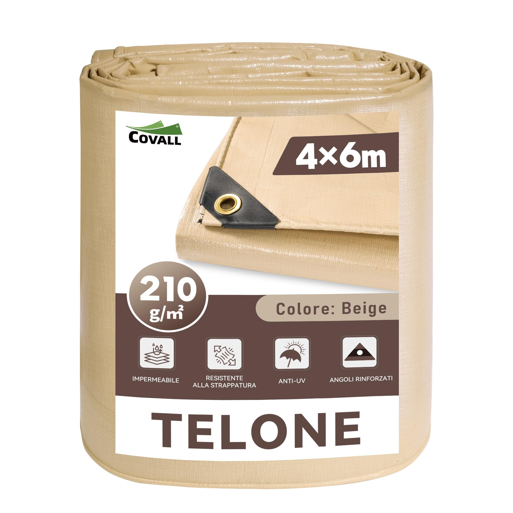 Covall Tarpaulin Telo Impermeabile 210g/m² - 4x6m