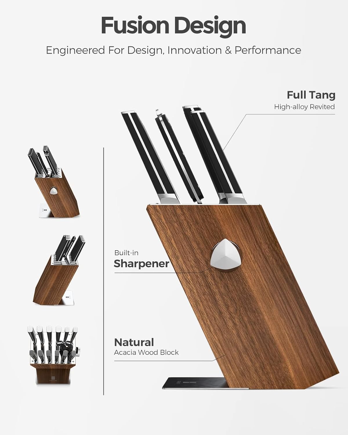 Set Coltelli da Cucina 15 Pezzi con Ceppo in Legno - immagine 2