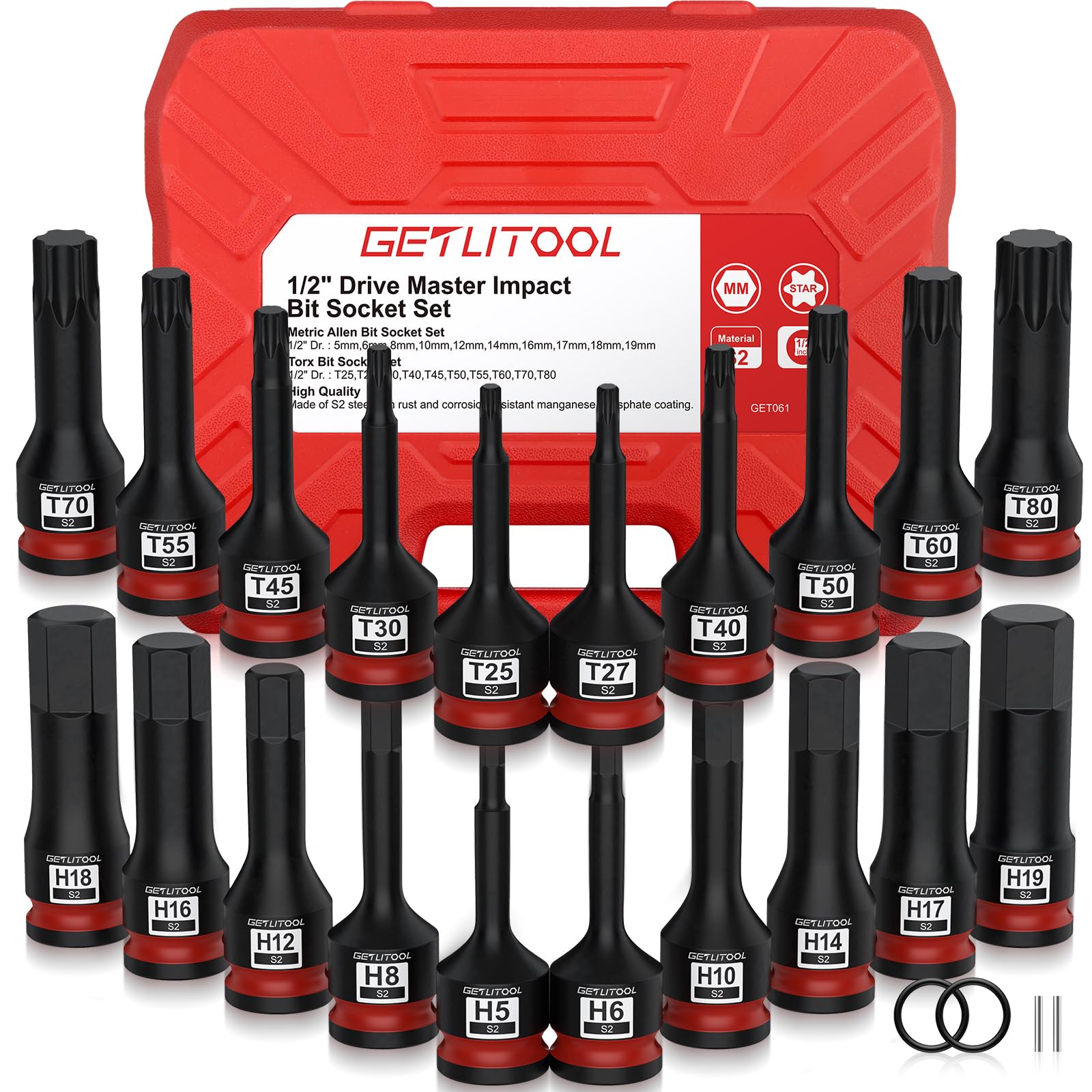 Getlitool Set 20PZ Bussole a Brugola 1/2" in Acciaio S2